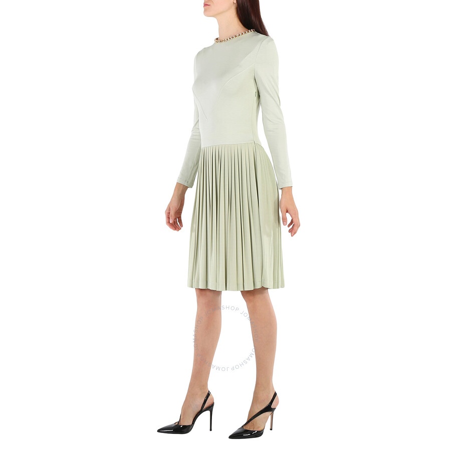 Burberry Open-back Stretch Silk And Crepe Pleated Chain Detail Dress - 6