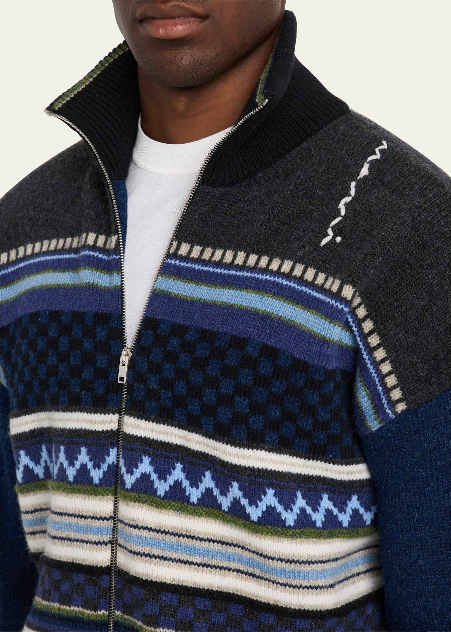 Men's Mixed Stripe Jacquard Full-Zip Cardigan - 5