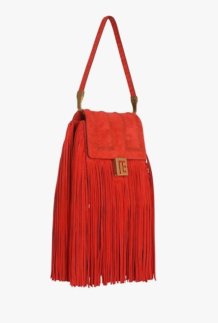 Rust-colored suede and leather Ely bag with fringe - 6