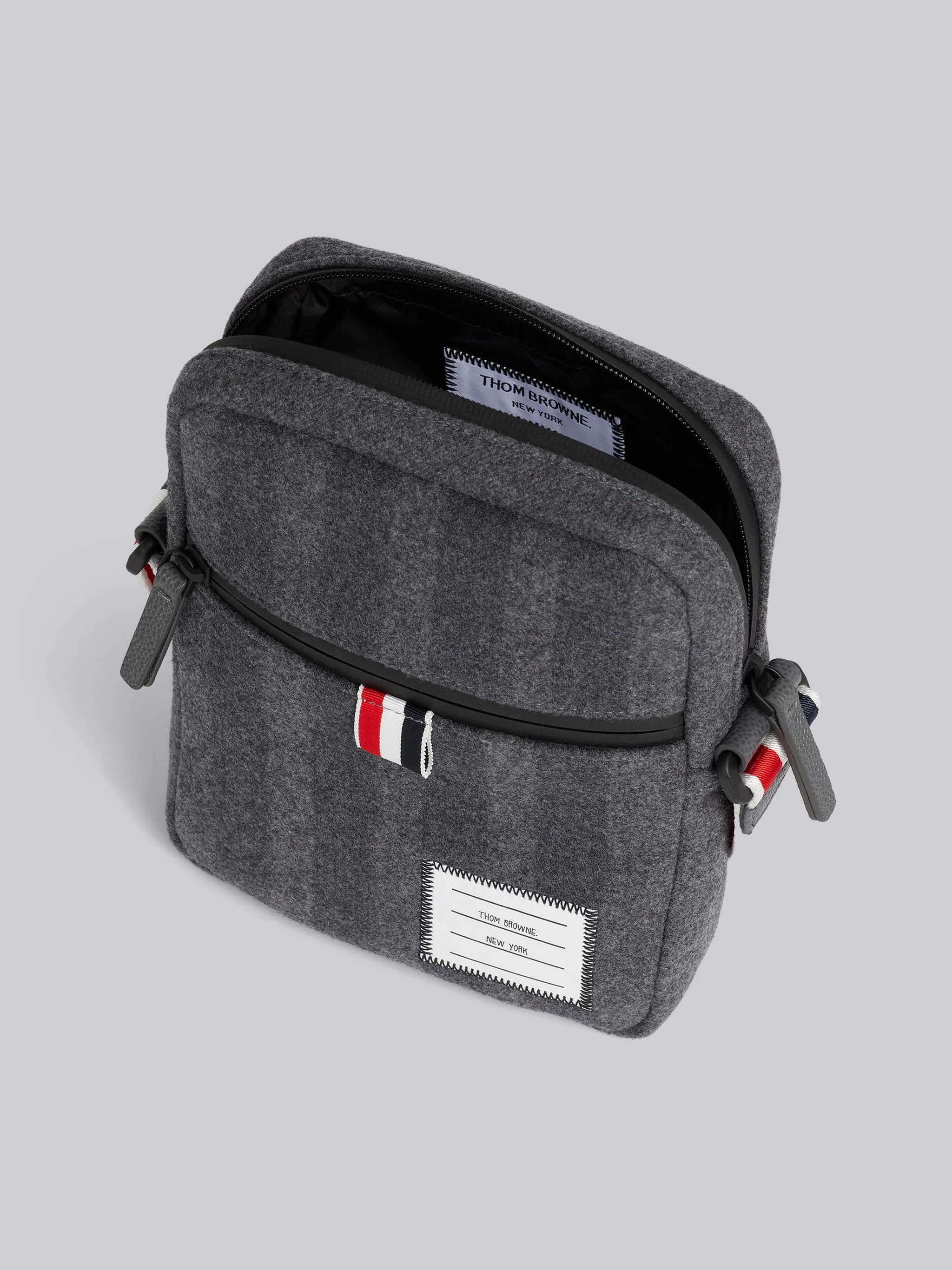 Medium Grey Double Face Melton 4-Bar Stripe Strap Camera Bag - 5