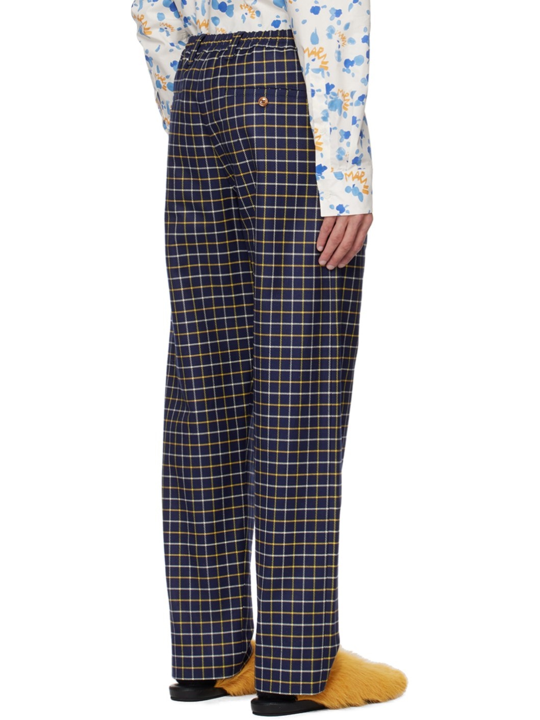 Navy Checked Trousers - 3