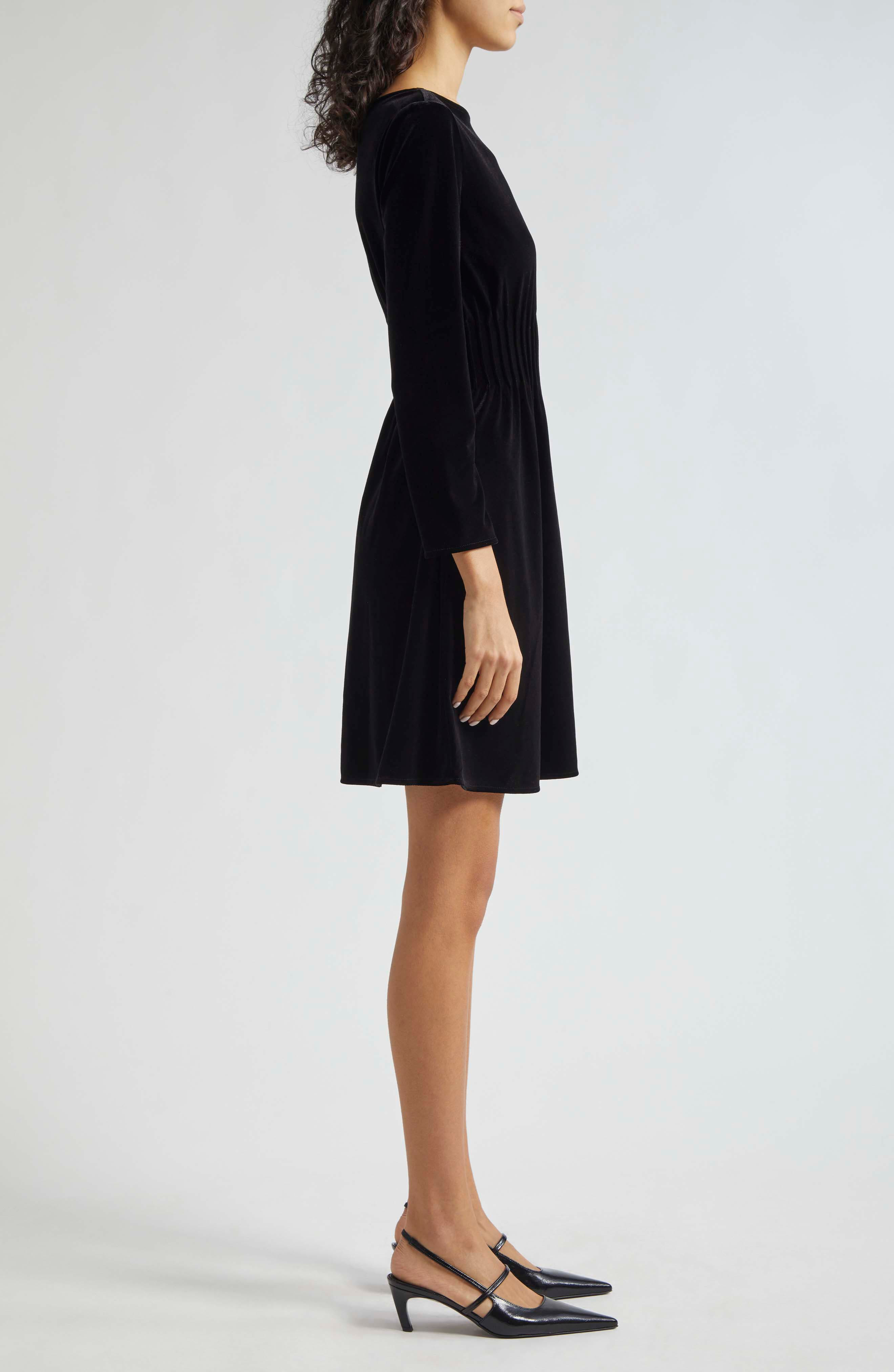 Emporio Armani Cinched Waist Long Sleeve Velvet Dress in Solid Black at Nordstrom - 3
