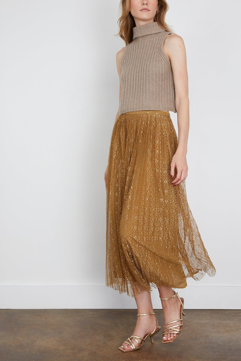 ULLA JOHNSON Maren Pleated Skirt in Burnish outlook