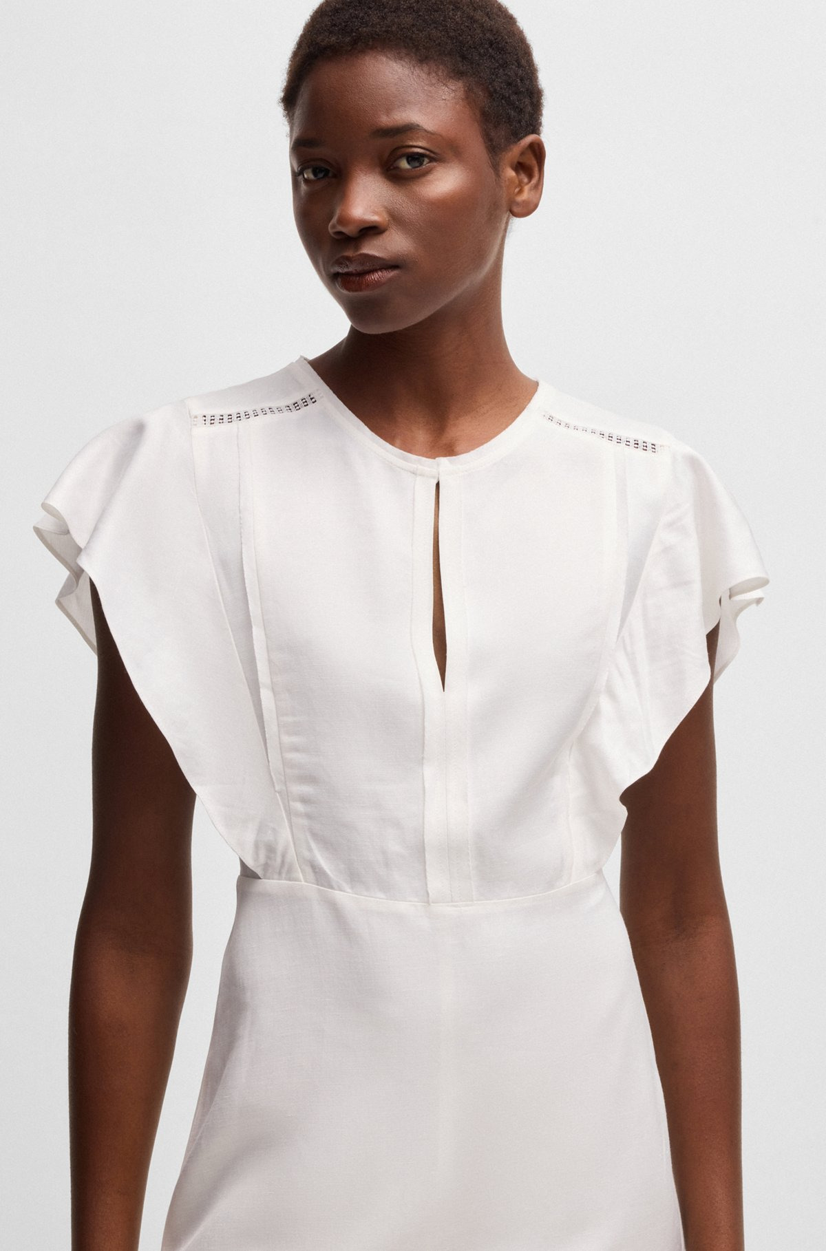 KEYHOLE-NECKLINE DRESS WITH FRILLED SLEEVES - 5