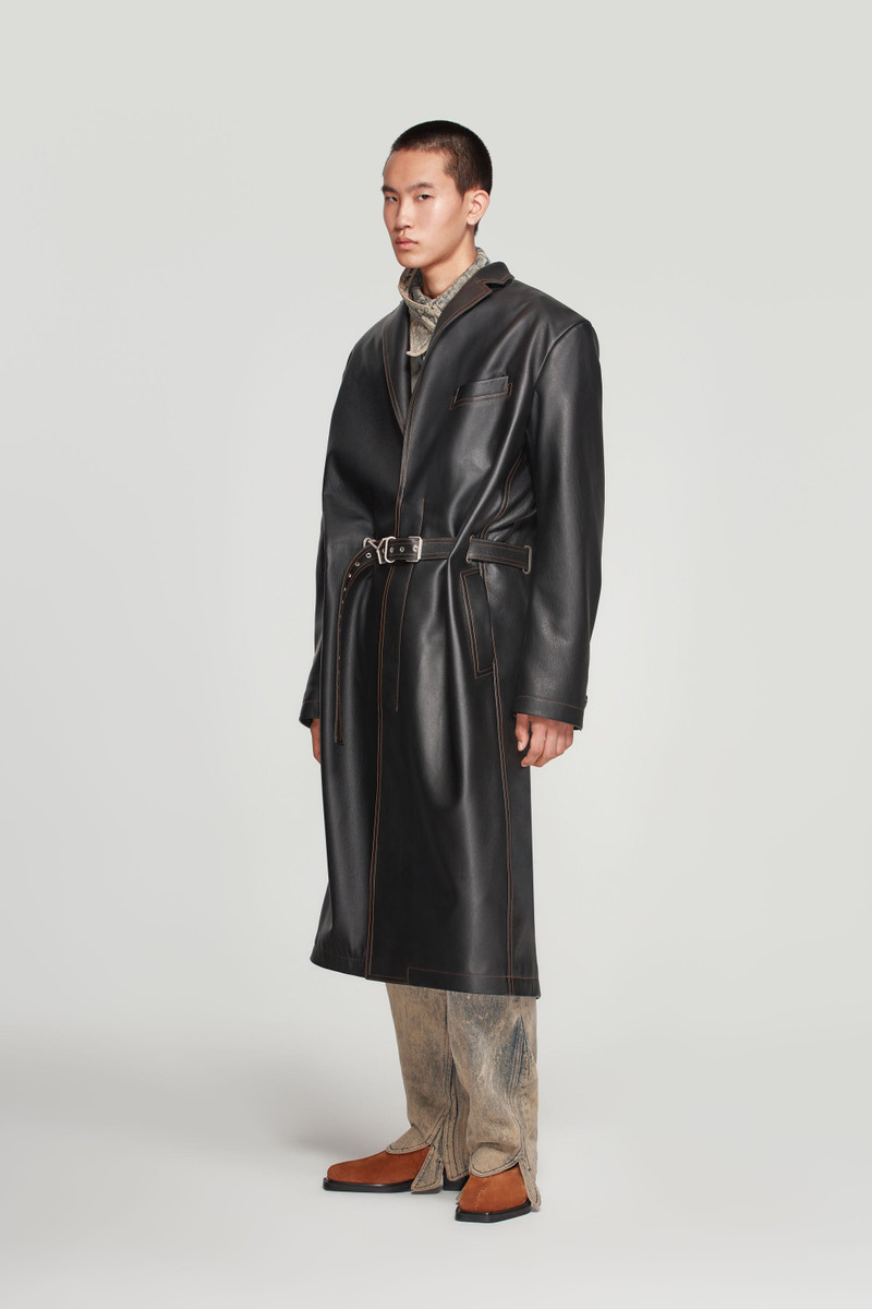Y Belt Leather Coat 5