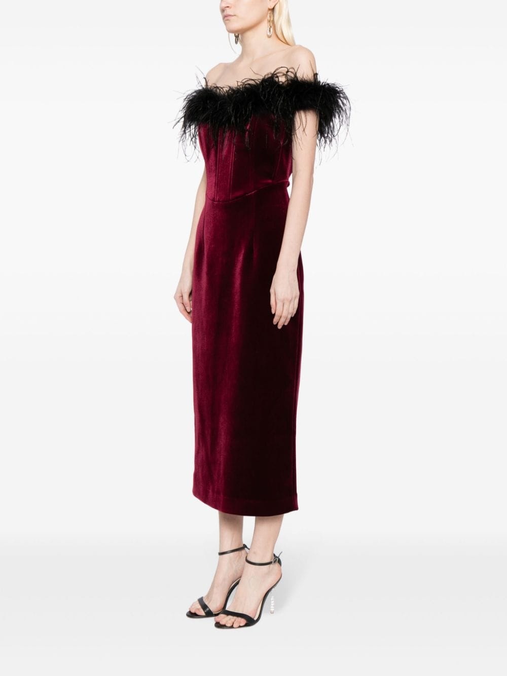 Vanessa feather-trimmed midi dress - 3