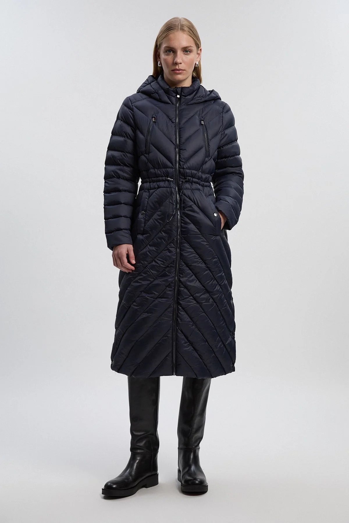 Real Down Knee Length Packable Coat - 1