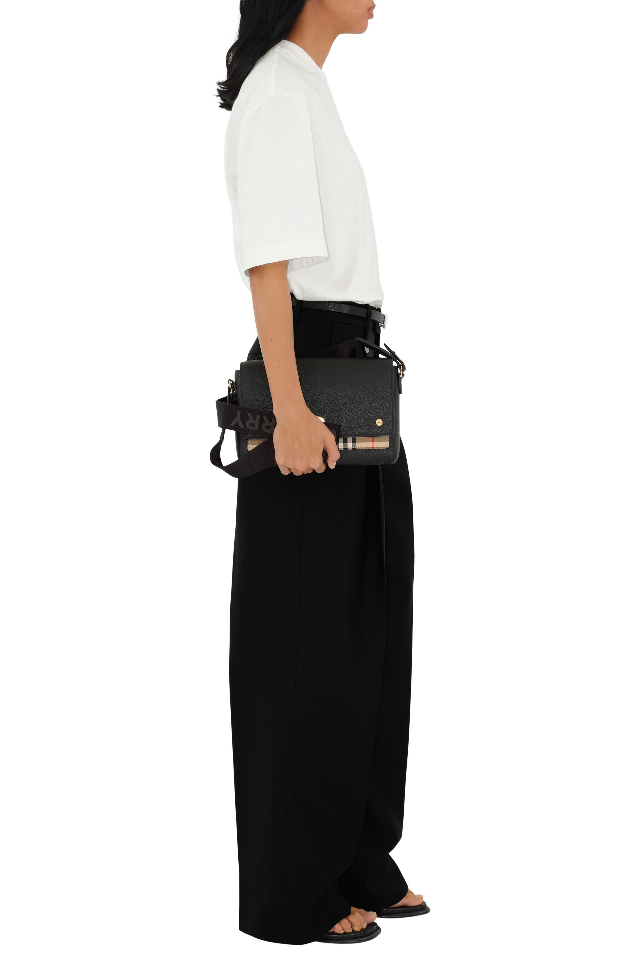 burberry Note Leather & Vintage Check Crossbody Bag in Black at Nordstrom - 2