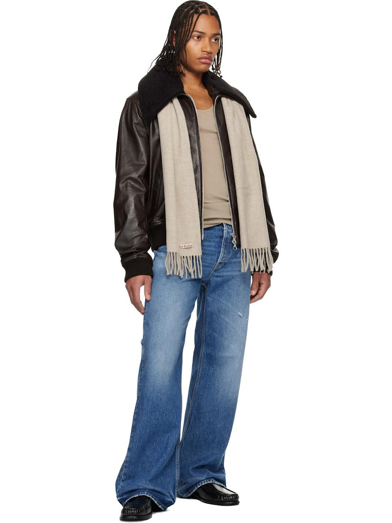 Acne Studios Beige Skinny Fringe Wool Scarf outlook