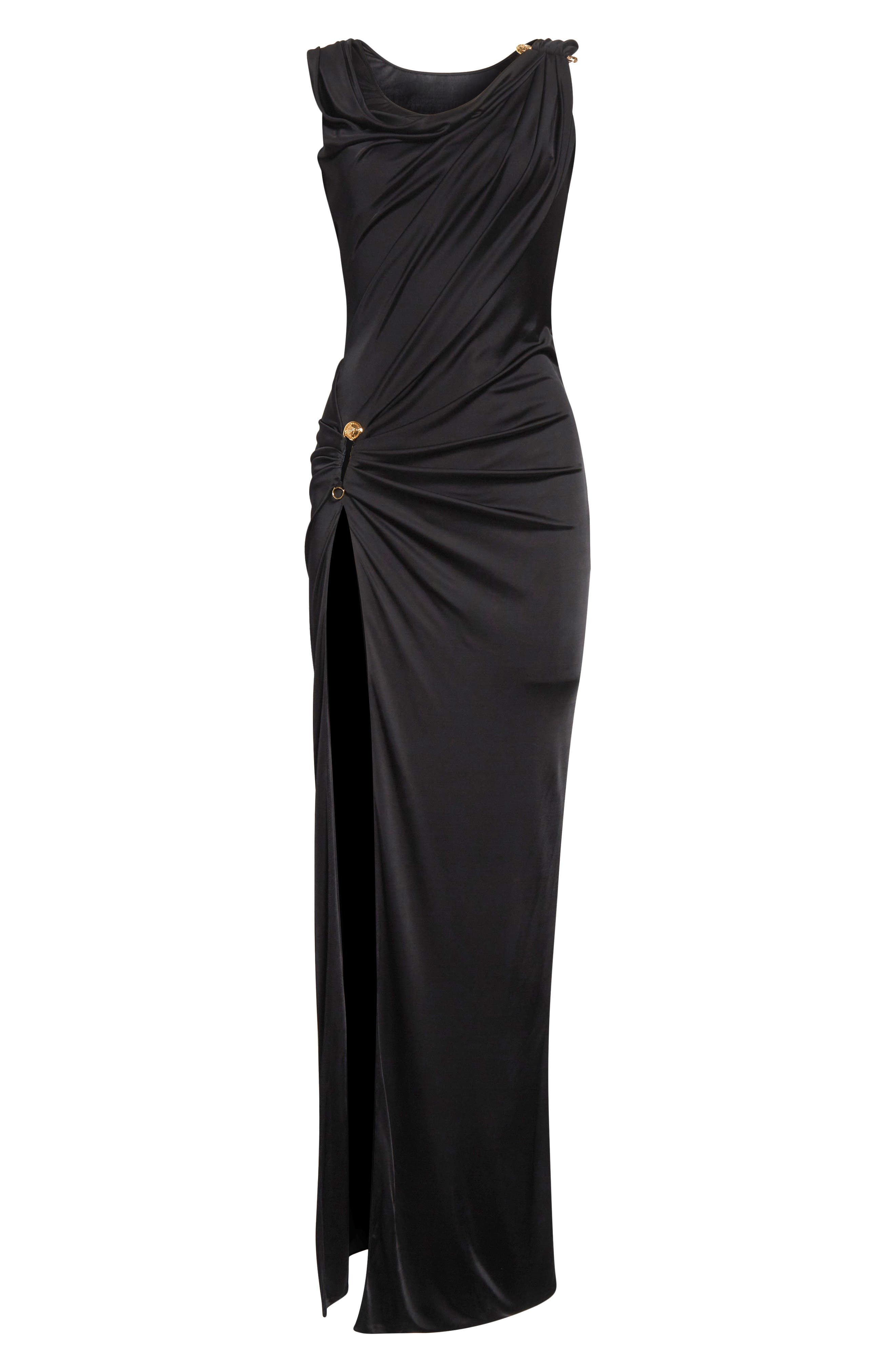 Versace Safety Pin Crepe Gown in Black at Nordstrom - 5