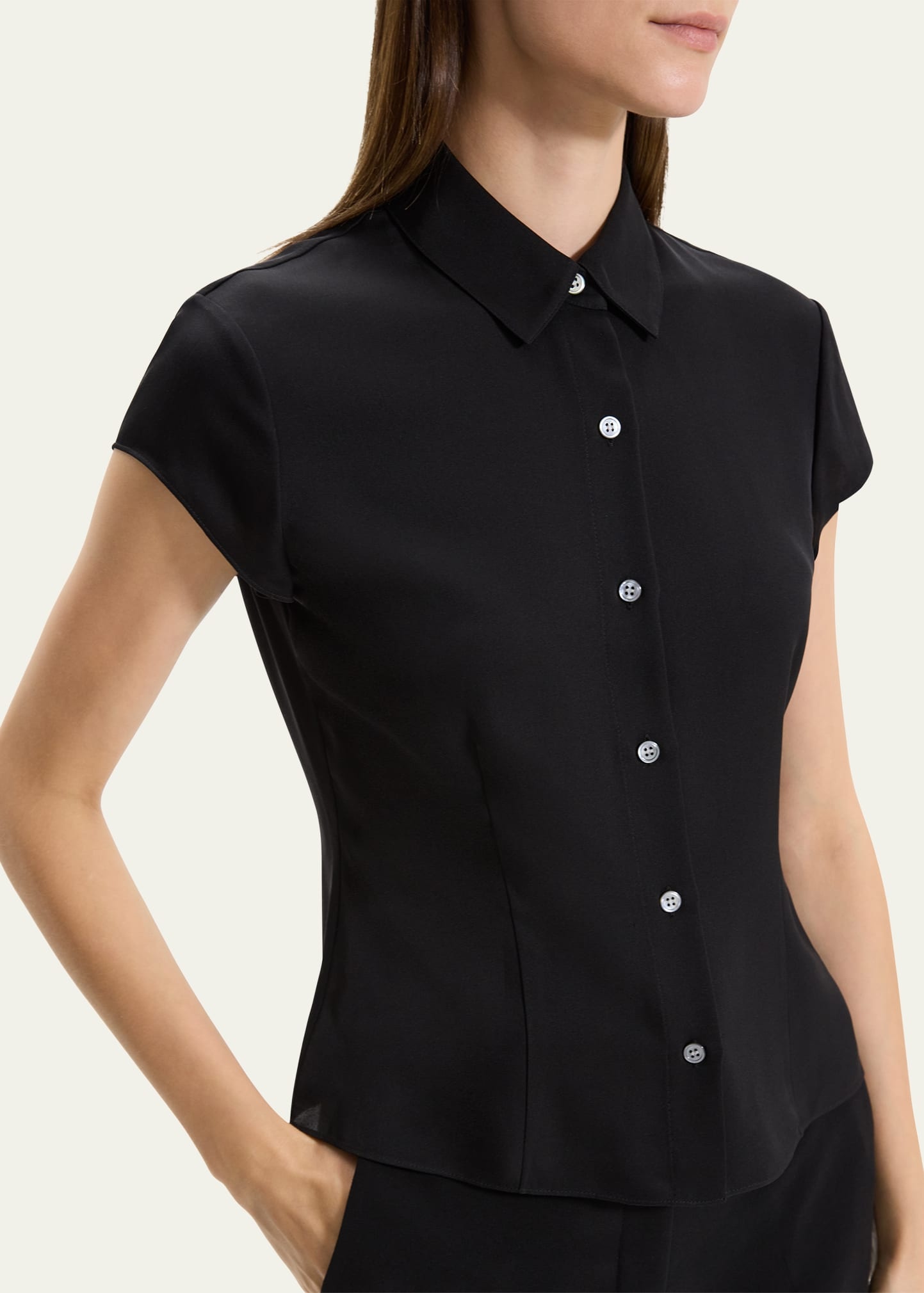 Cap-Sleeve Modern Silk Georgette Blouse - 5
