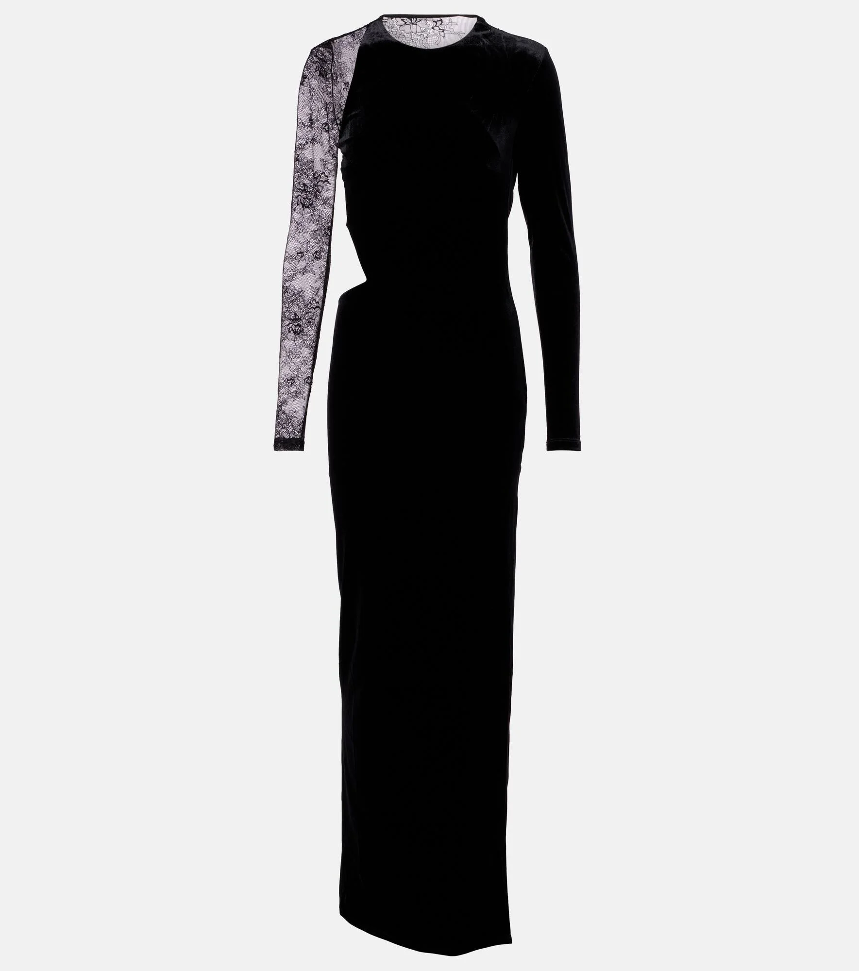Cutout lace-trimmed velvet maxi dress - 1