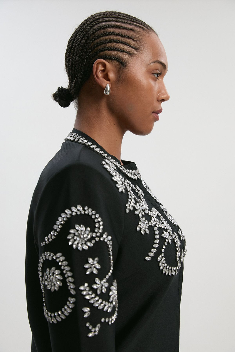 KAREN MILLEN Plus Size Figure Form Bandage Embellished Knit Jacket outlook