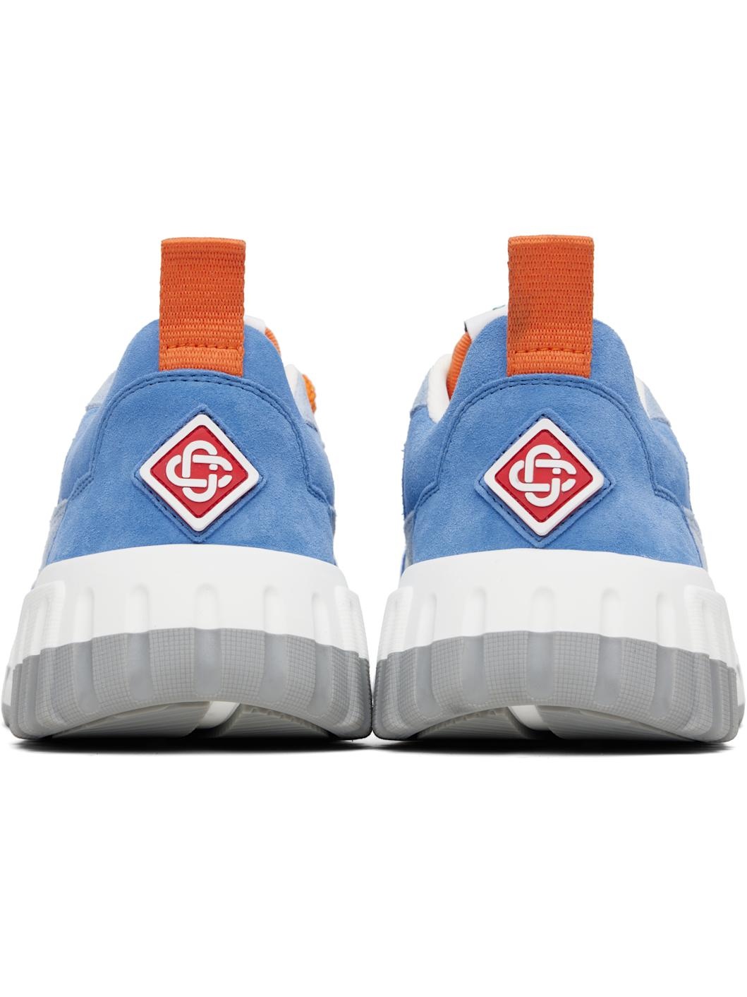White & Blue Suede Court Sneakers - 2