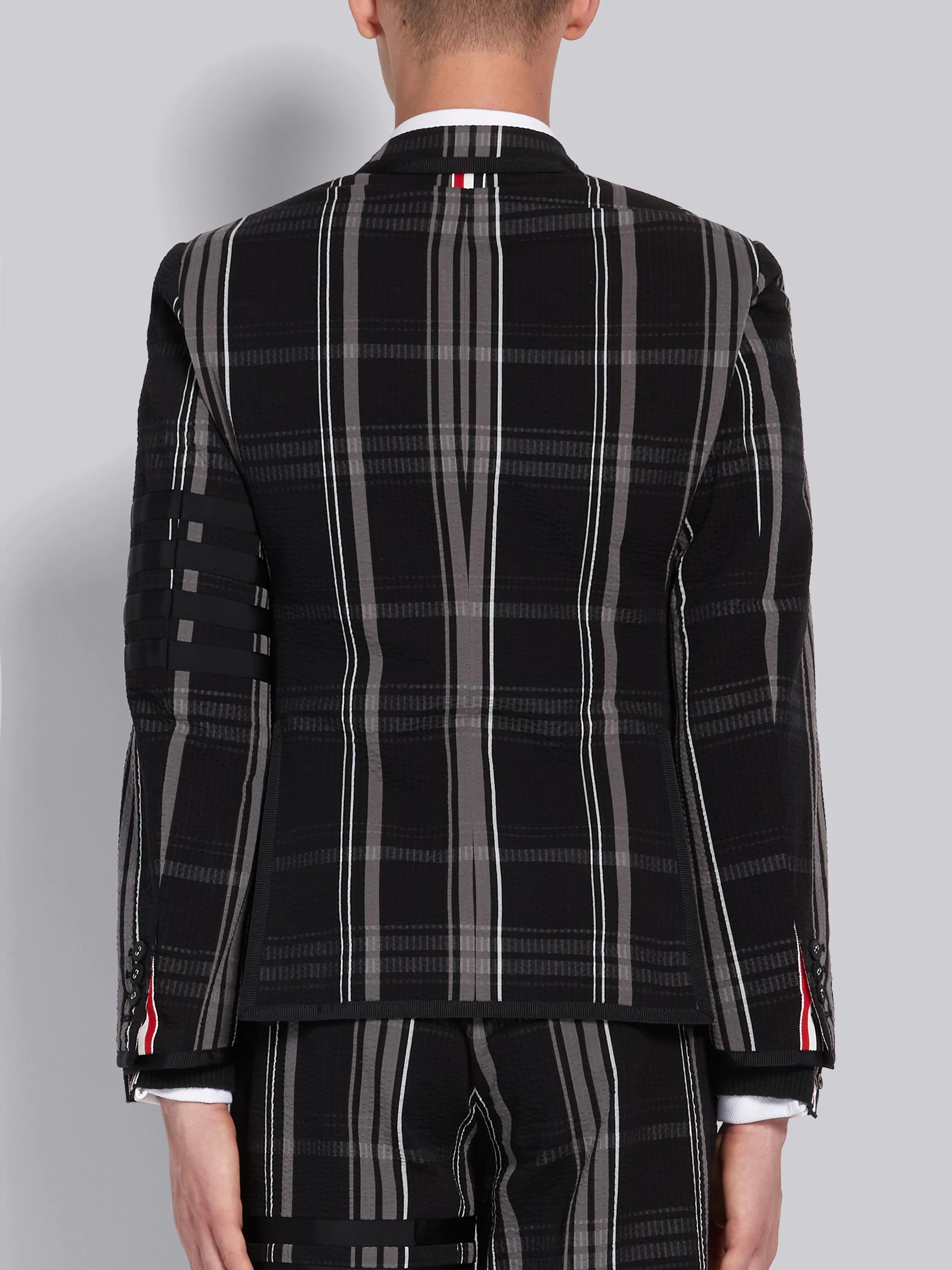 Black Plaid Seersucker Classic 4-bar Sport Coat - 3