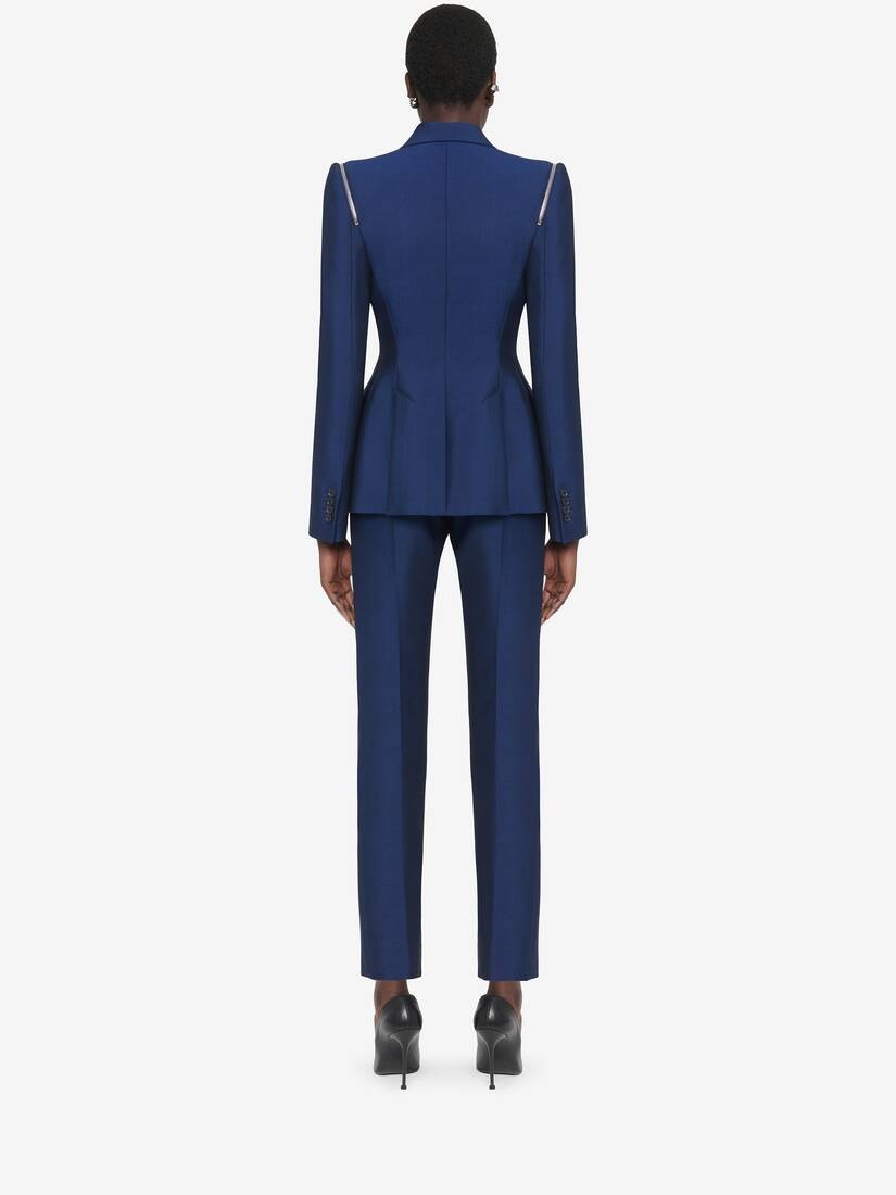 Women's Zip Peak Shoulder Wool Mohair Jacket in Ultramarine - 4