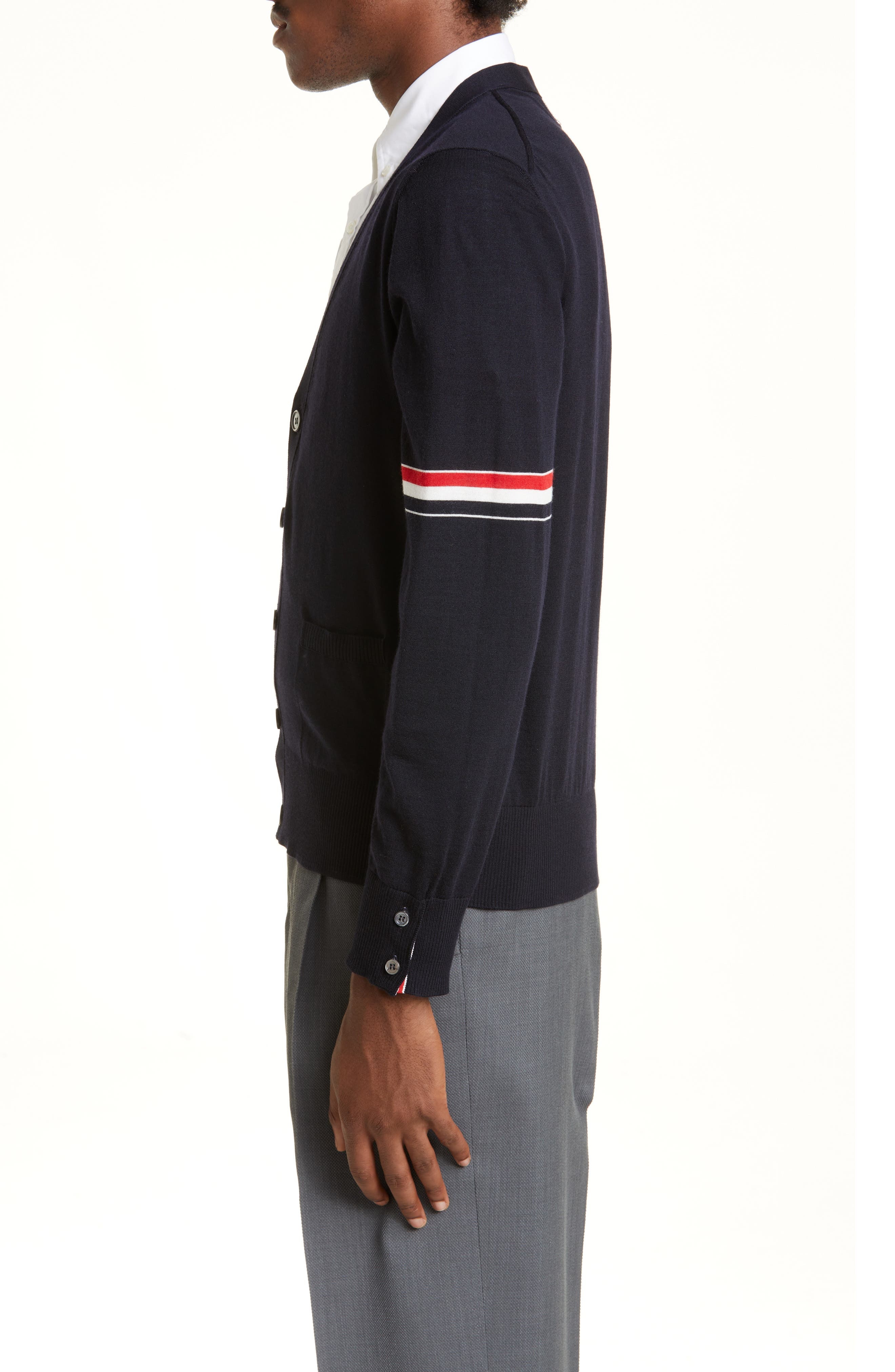 Men's Stripe Armbands Merino Wool Cardigan - 3