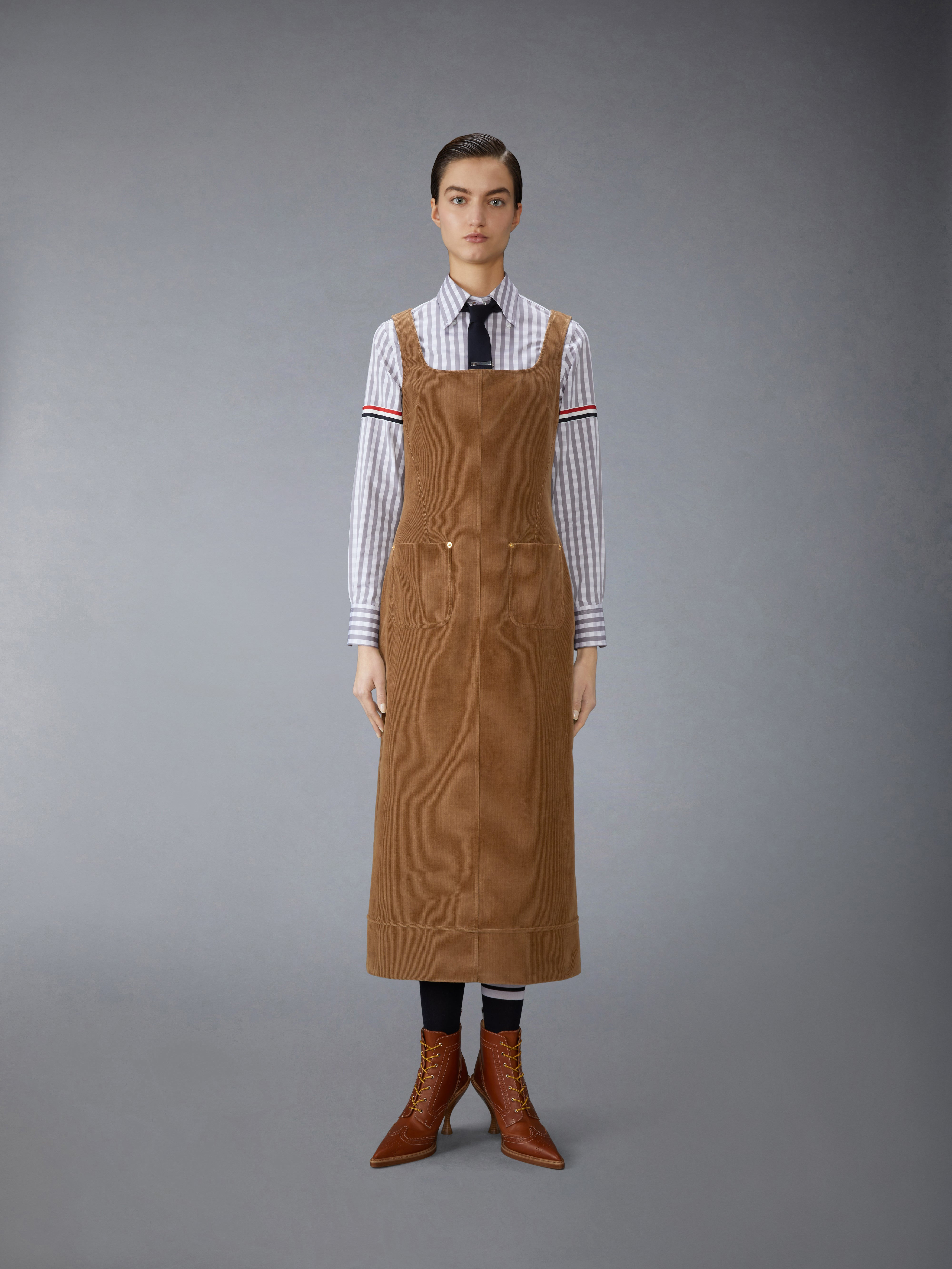 WALE CORDUROY SQUARE NECK COLUMN DRESS - 2