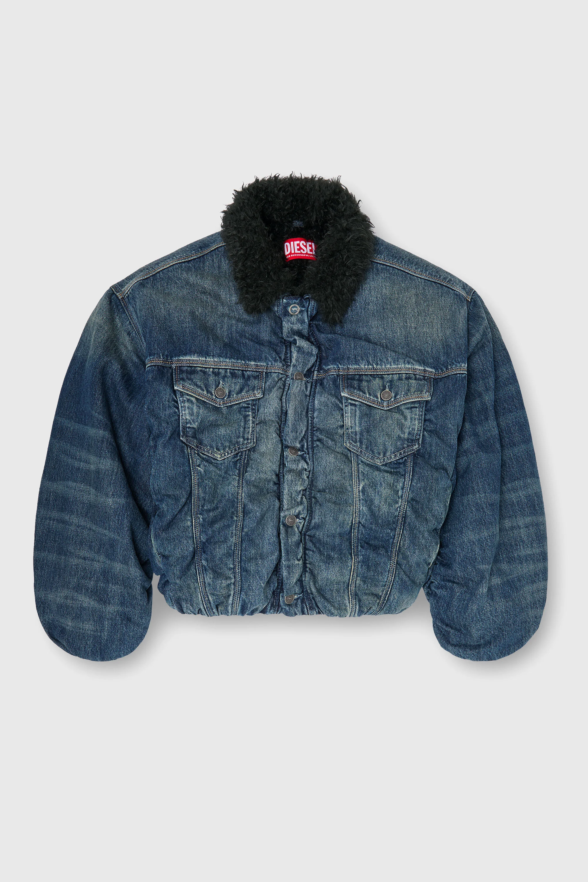 TEDDY-LINED TRUCKER JACKET IN DENIM - 1