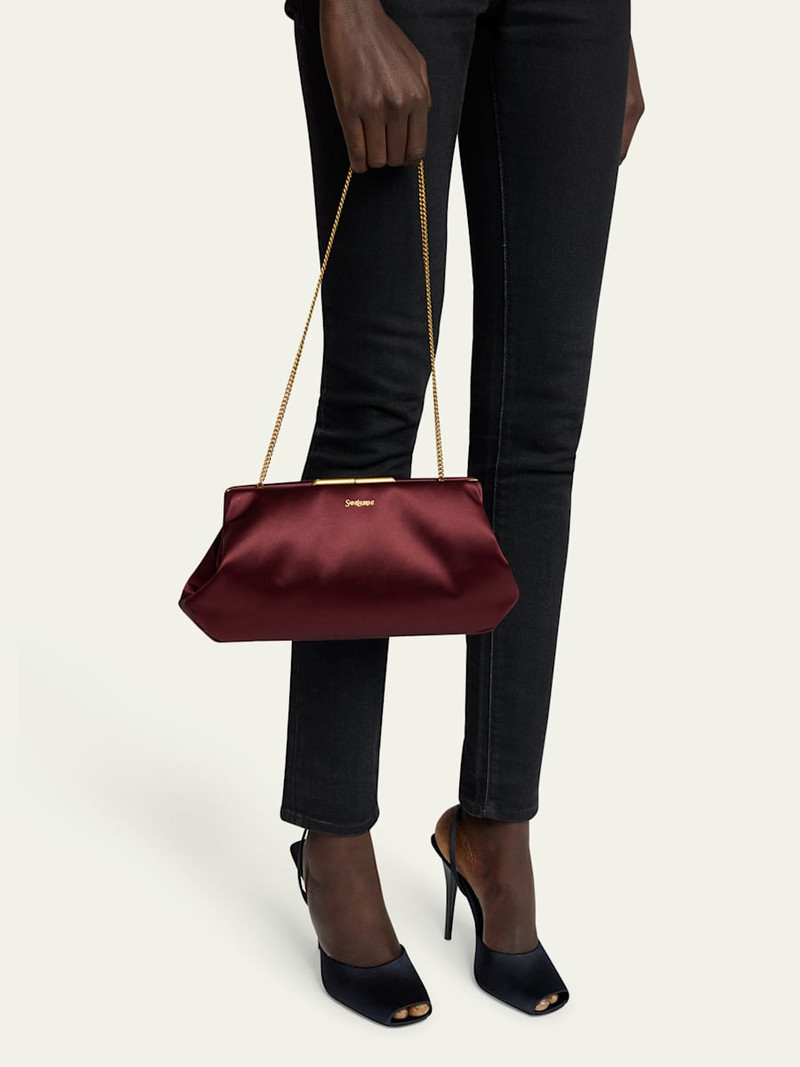 SAINT LAURENT Small Clutch Bag in Satin with Chain outlook