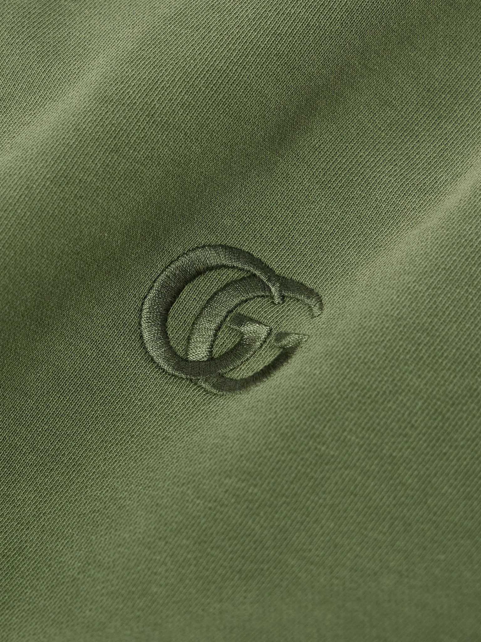 Logo-Embroidered Cotton-Blend Jersey Hoodie Army green - 5