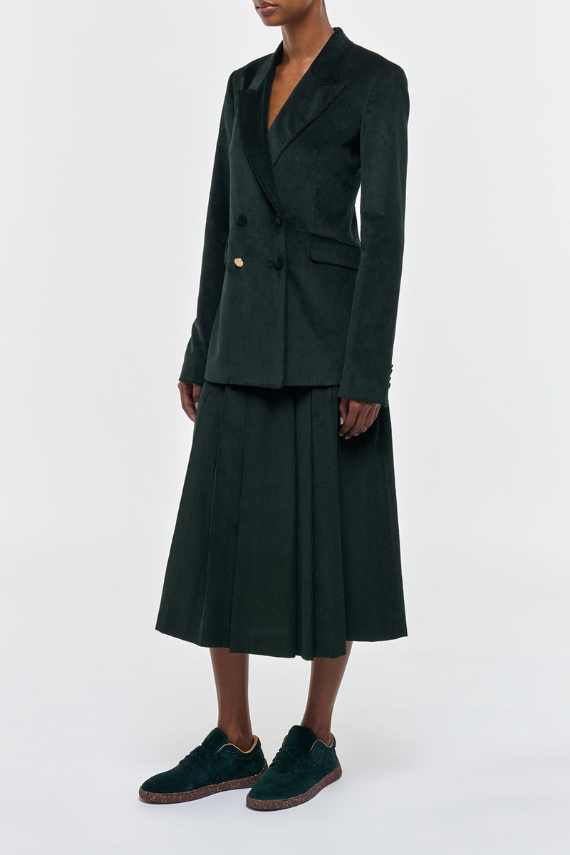 Wesley Pleated Midi Skirt in English Green Sea Island Cotton Corduroy 3