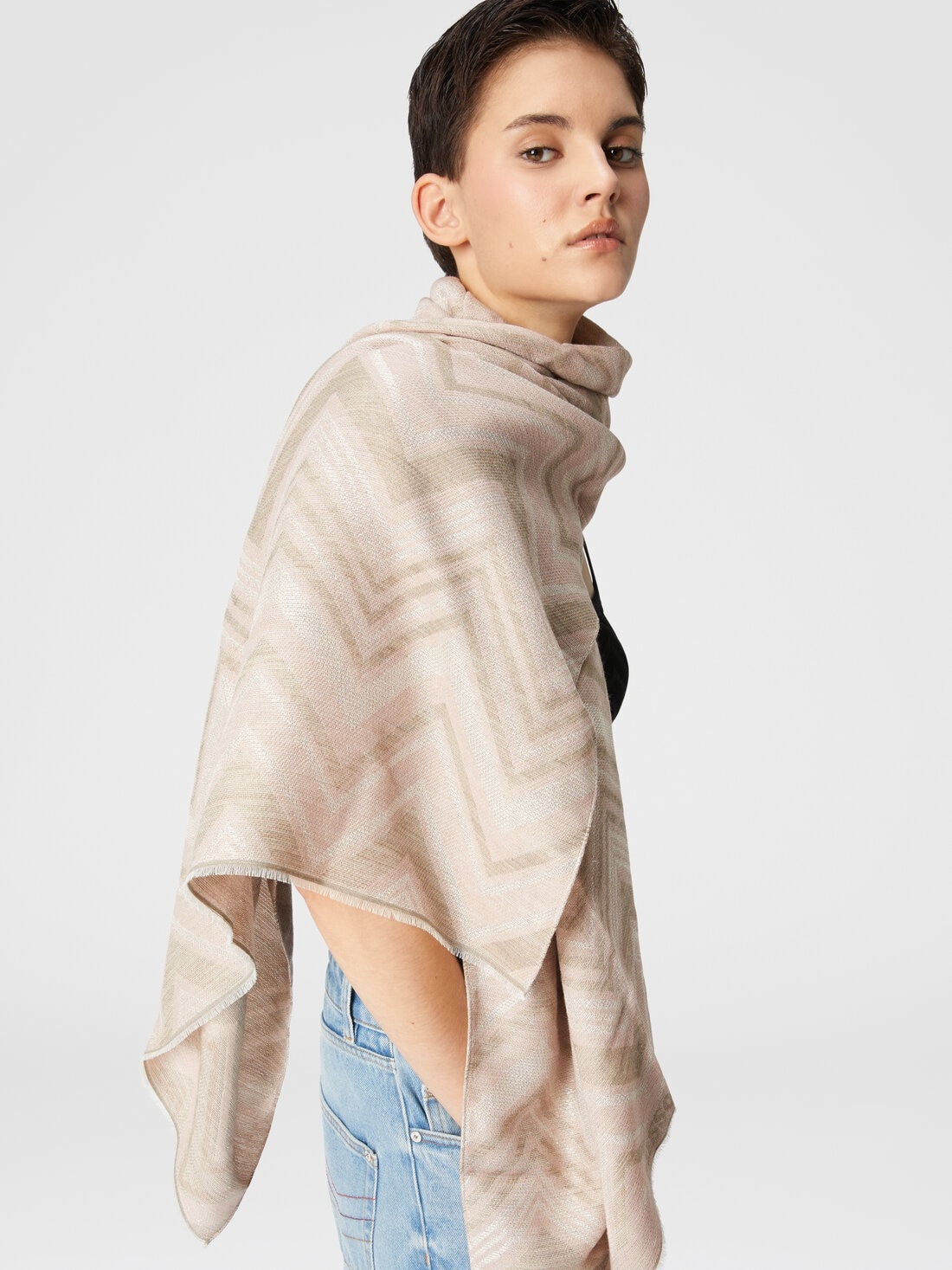Stole in cotton blend zig zag lamé - 3