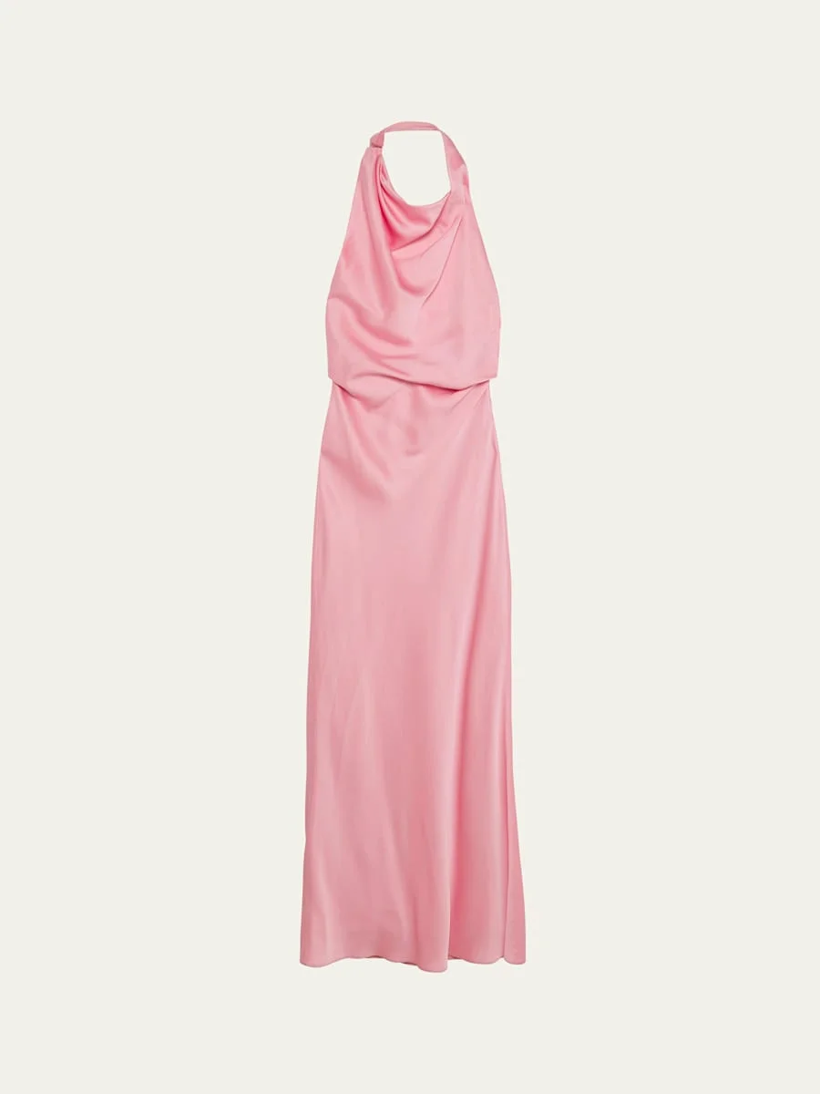 Reannon Draped Satin Halter Gown - 1