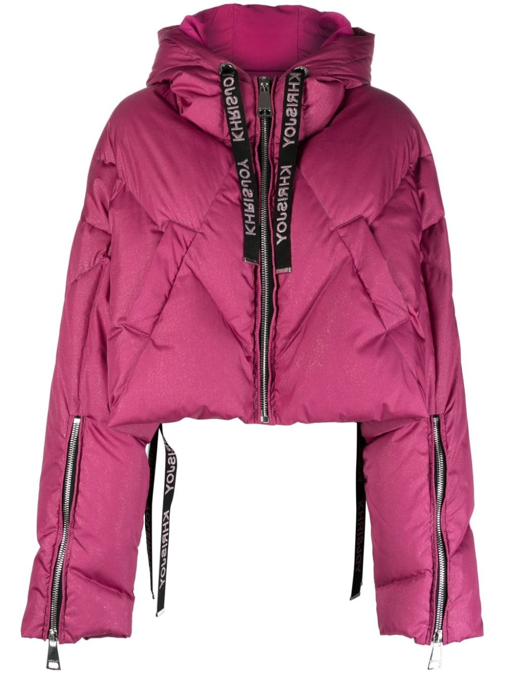 diamond-quilted glitter puffer jacket - 1
