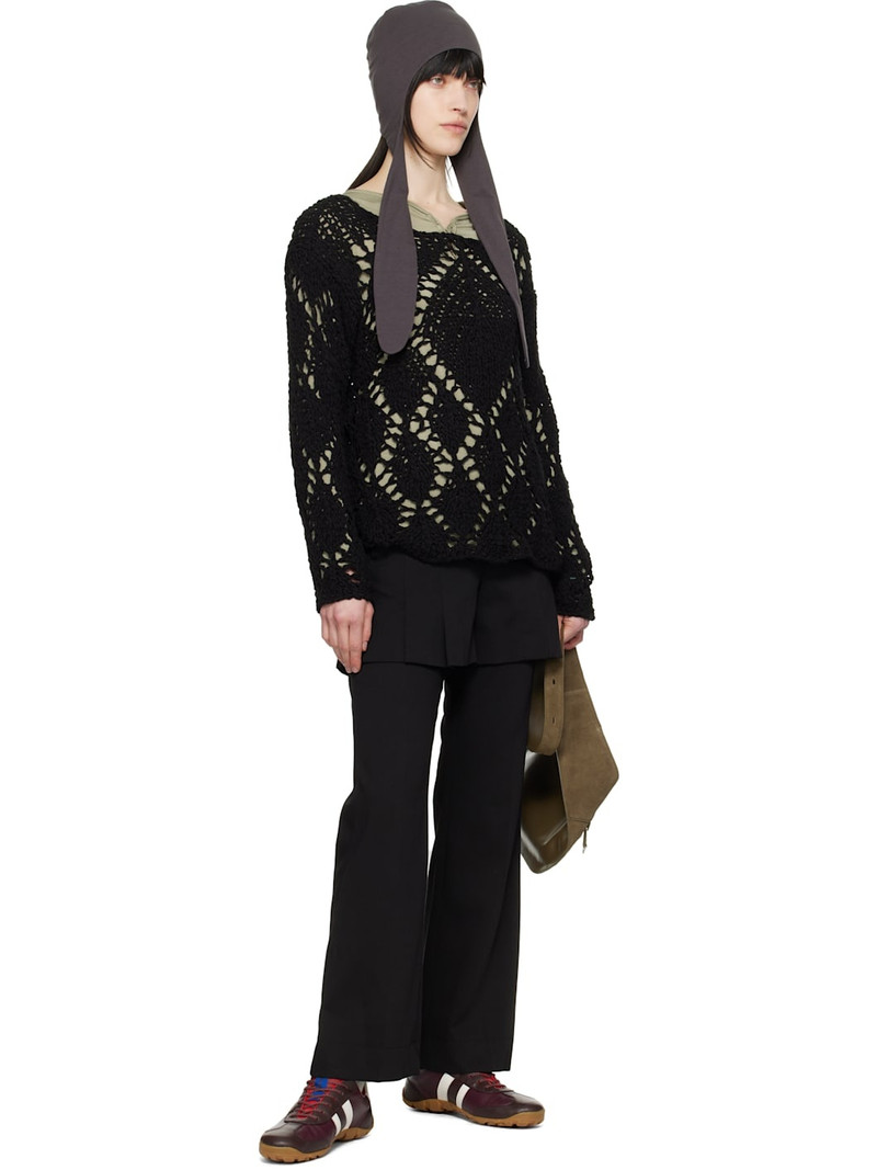 OPEN YY Black Cotton Argyle Pointelle Pullover Sweater outlook