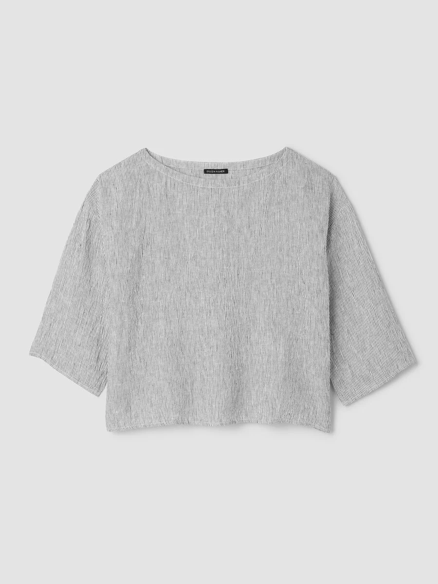 Puckered Organic Linen Stripe Box-Top - 1