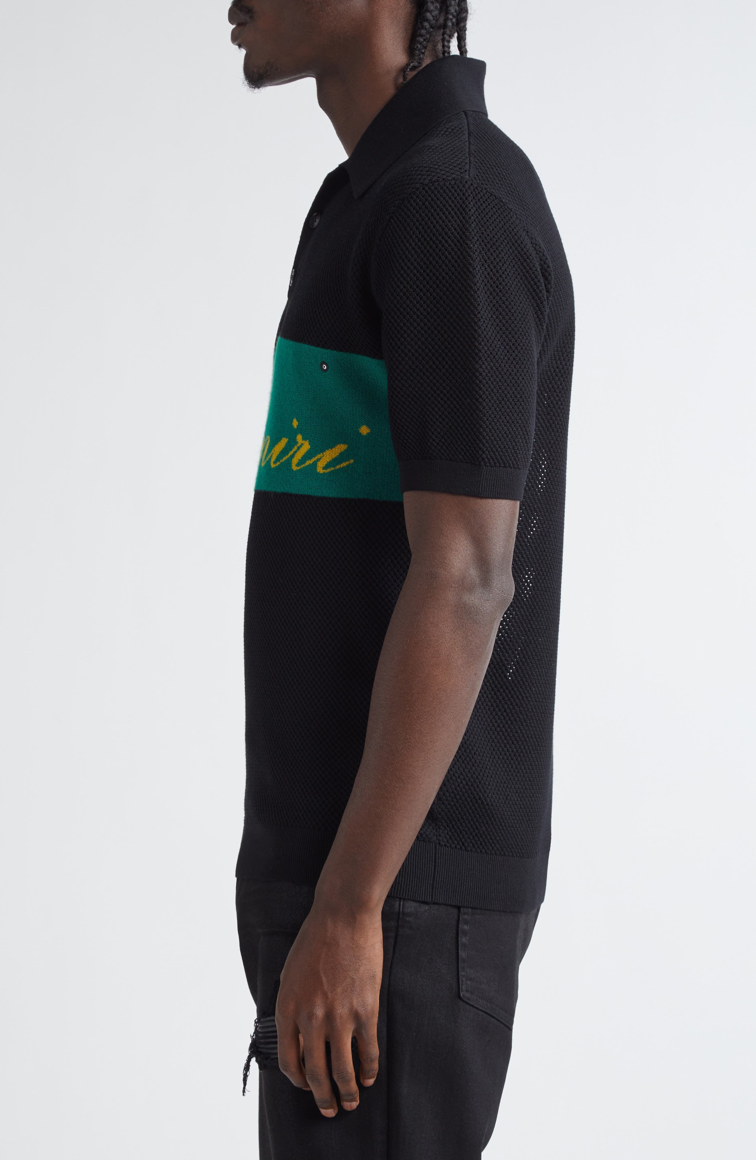 AMIRI Billiards Merino Wool Polo in Black at Nordstrom - 3