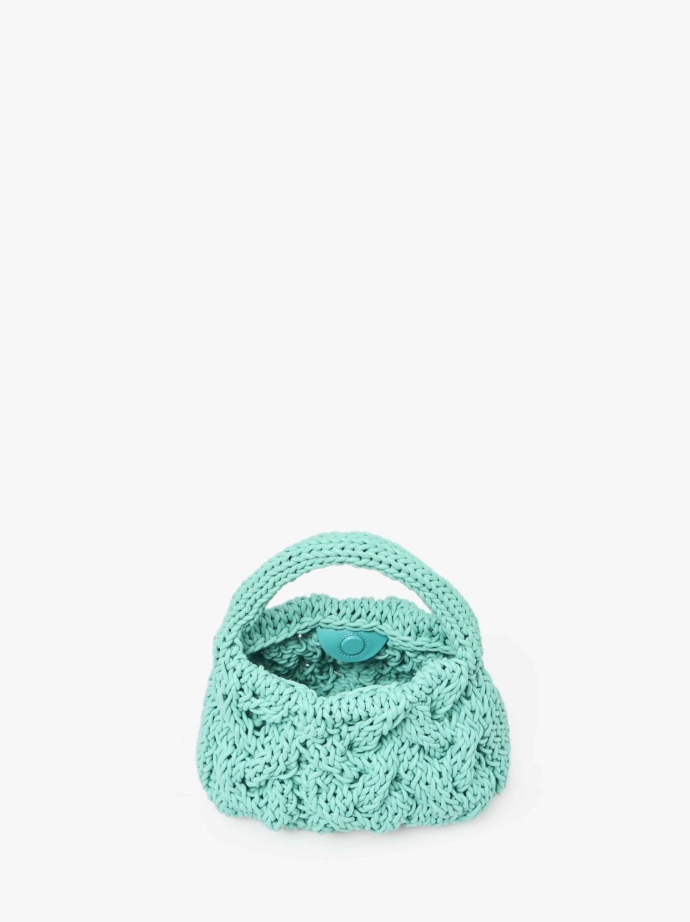 SMALL CABLE KNIT BAG - LEATHER DRAWCORD TOP HANDLE BAG - 3