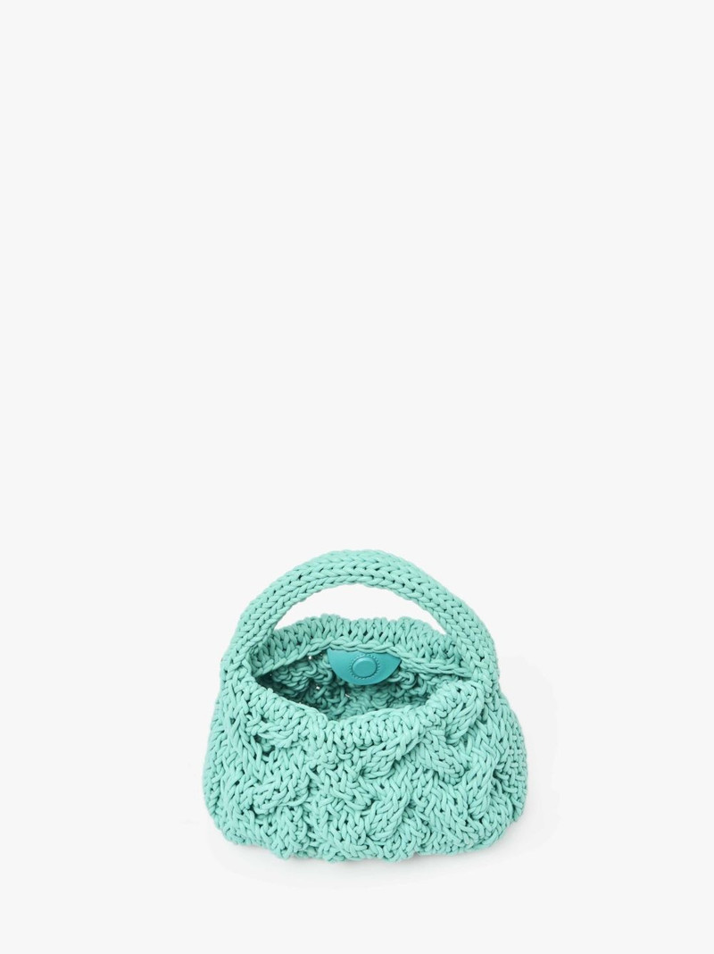 SMALL CABLE KNIT BAG - LEATHER DRAWCORD TOP HANDLE BAG 3