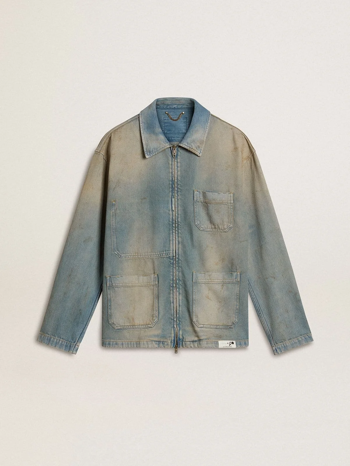 Men's distressed-effect denim jacket with zip - 1