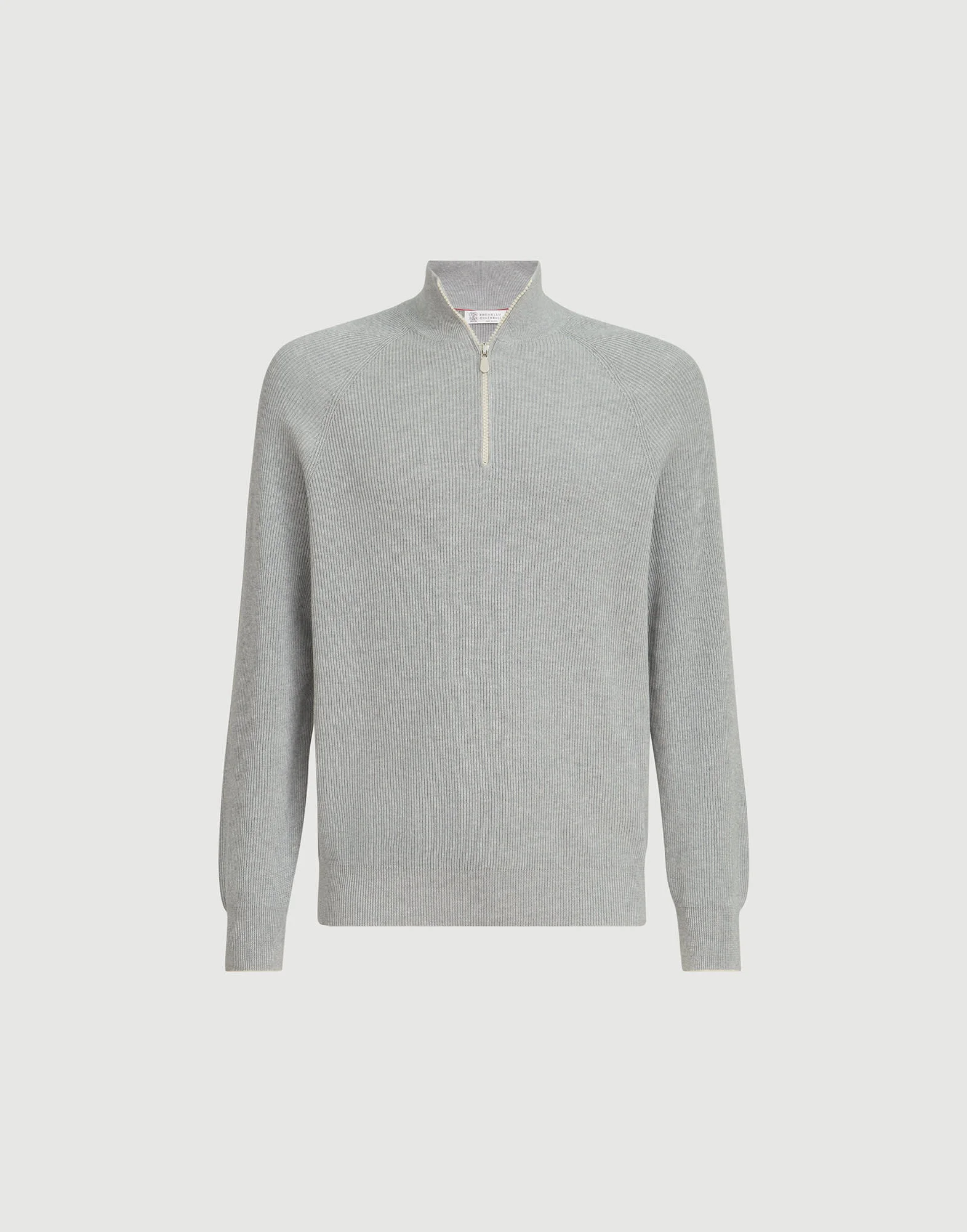 Cotton English rib sweater with half zip and raglan sleeves - 1