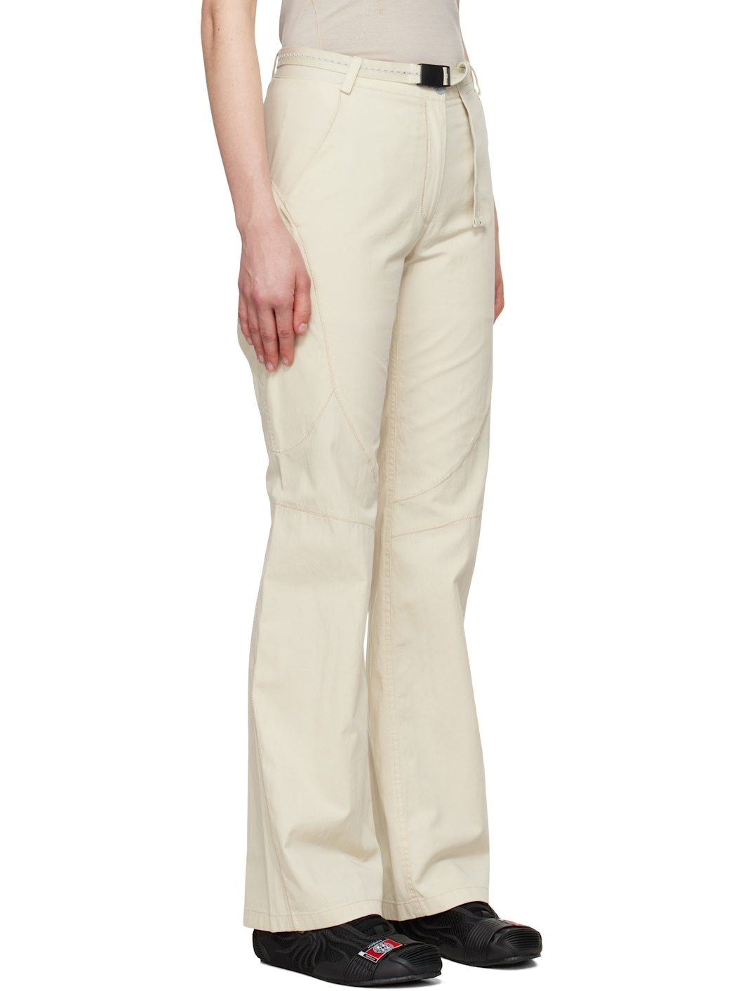 Beige Low-Rise Belted Trousers - 2