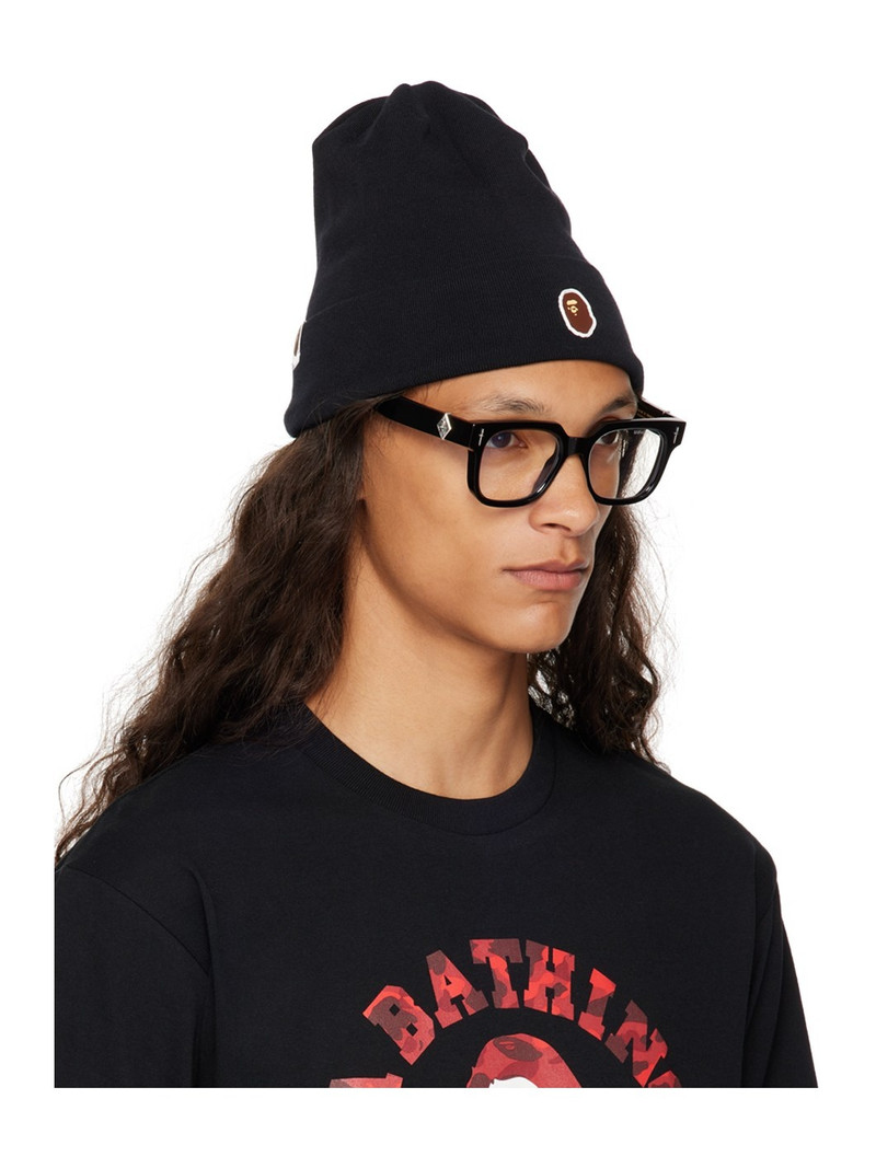 A BATHING APE® Black Silicon Ape Head Knit Beanie outlook