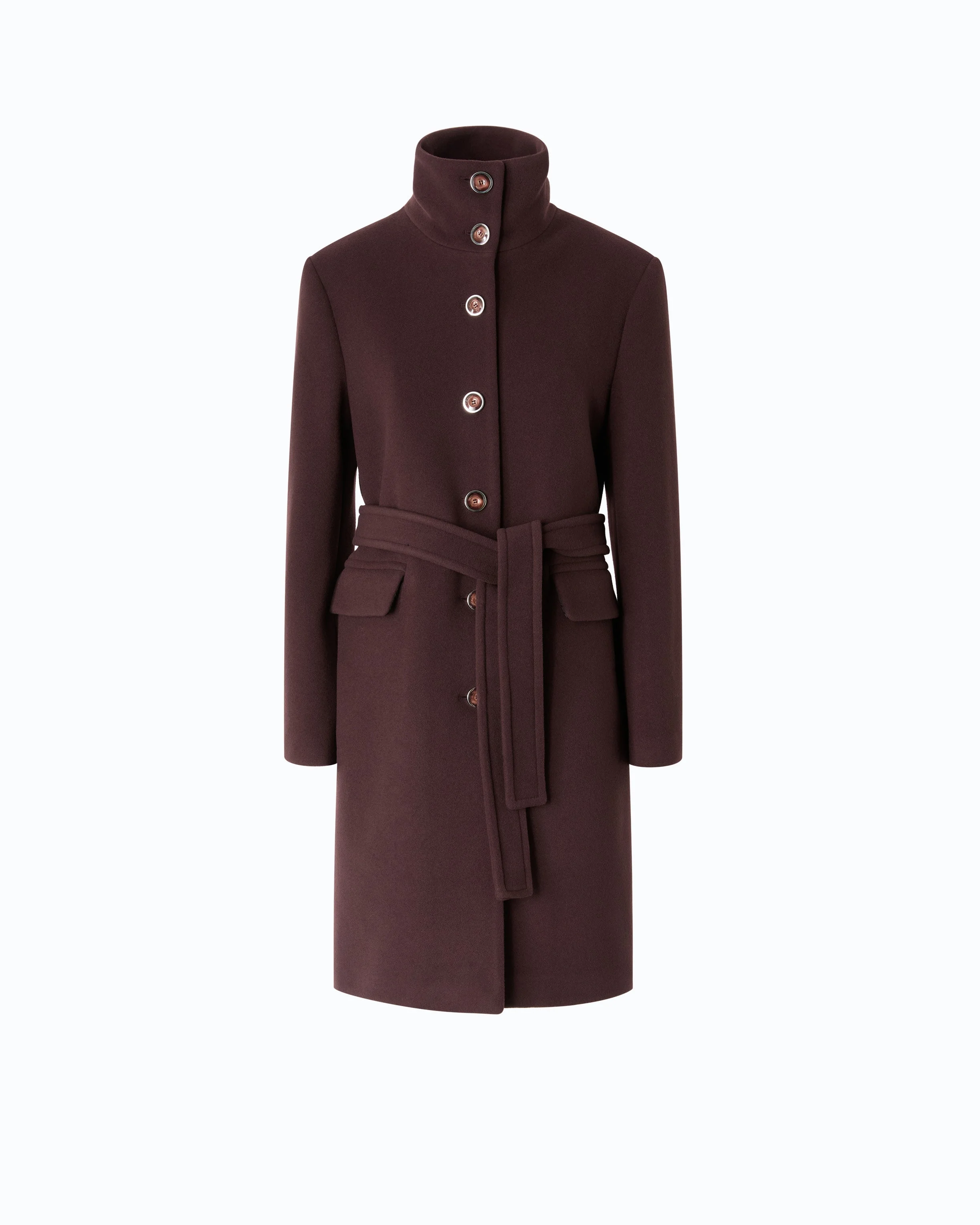 WOOL-BLEND COAT WITH HIGH NECK AND BELT - 1