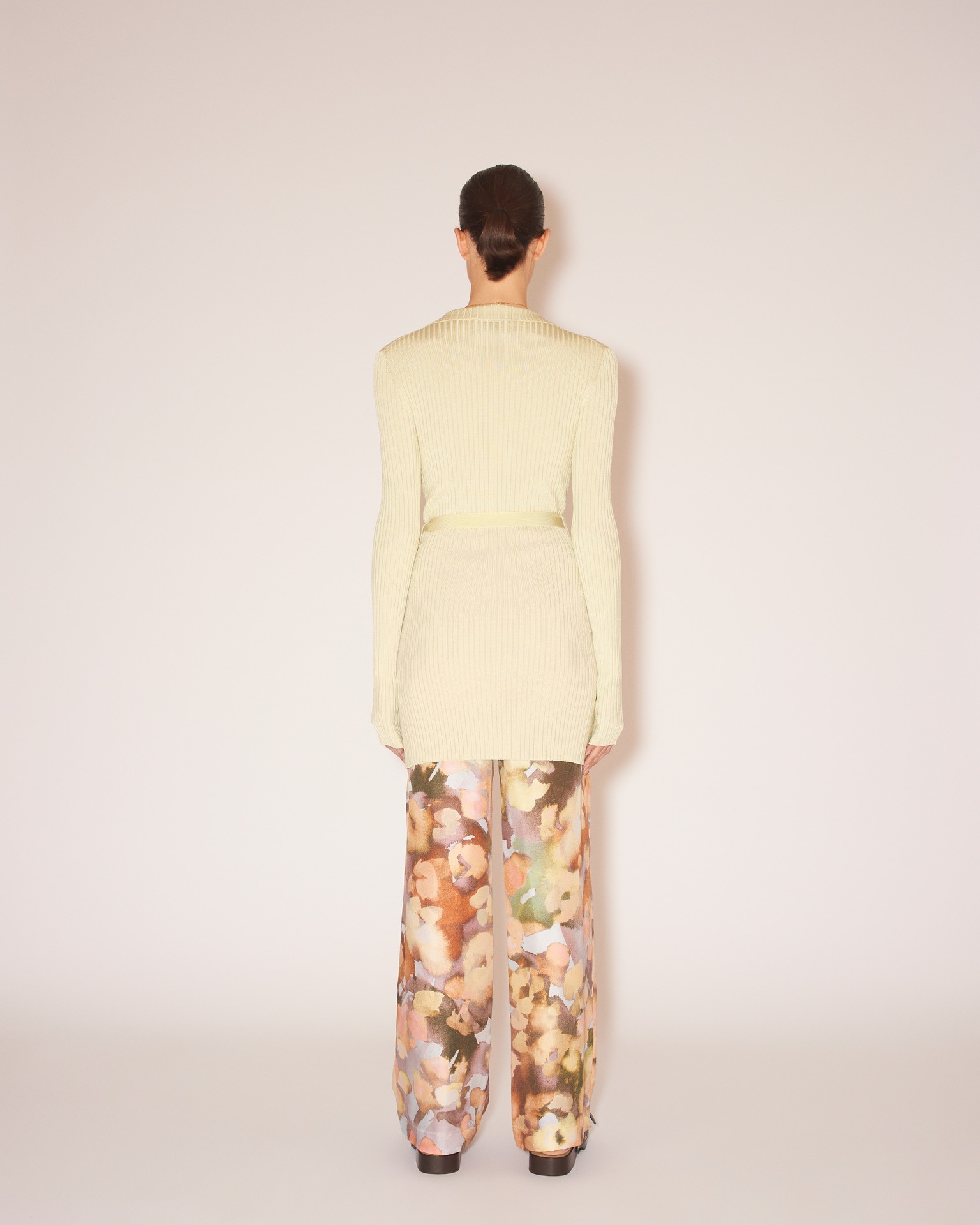 MARDI - Shiny viscose-rib long-sleeve cardigan - Wax - 4