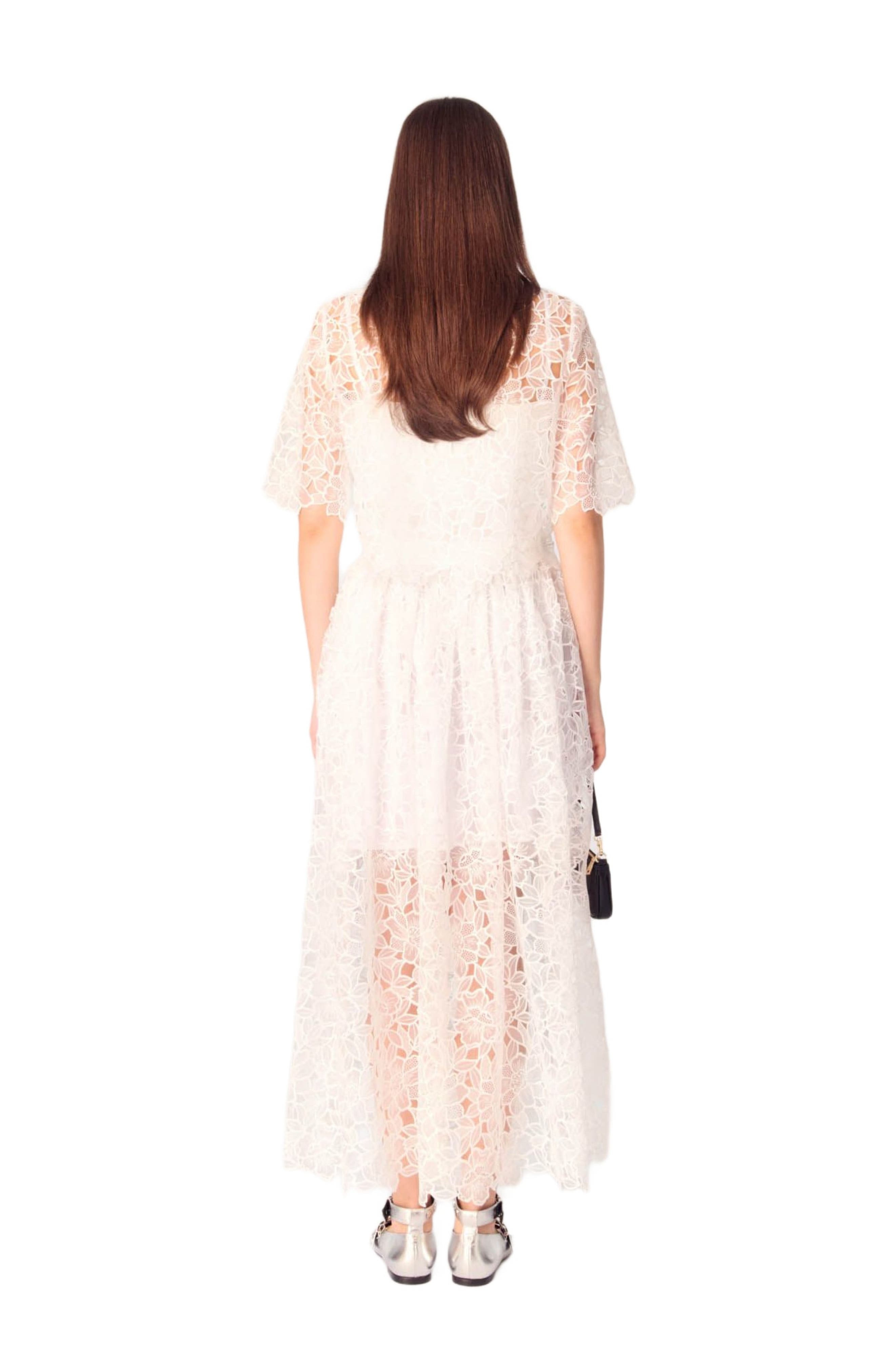 maje Floral guipure maxi skirt in White at Nordstrom - 4