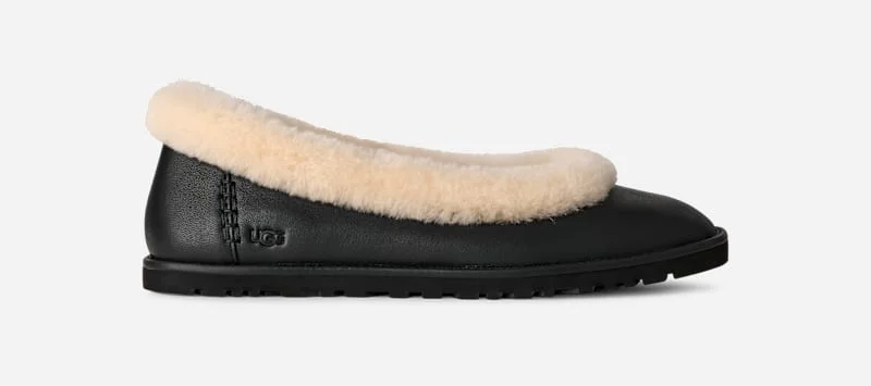 ® Women's Zora Leather Ballet Flat Sheepskin Shoes in Black - 1