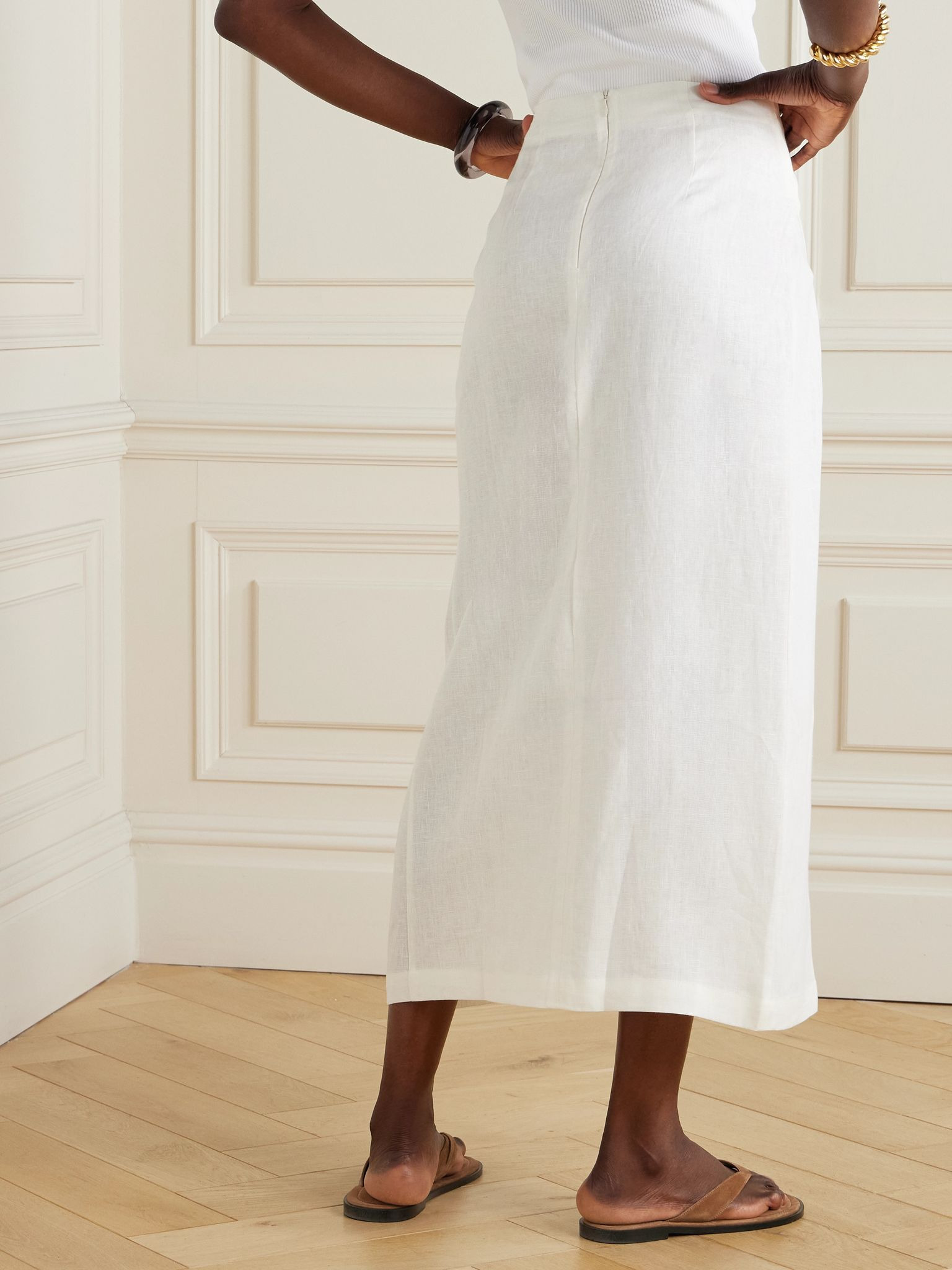Suis wrap-effect linen midi skirt White - 4