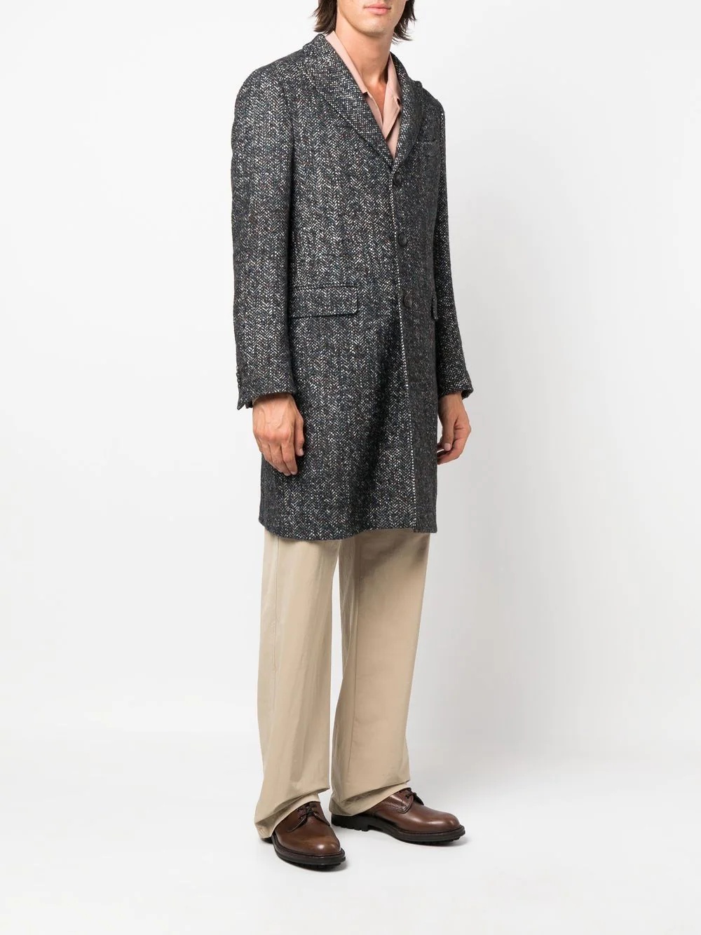 herringbone single-breasted coat - 3