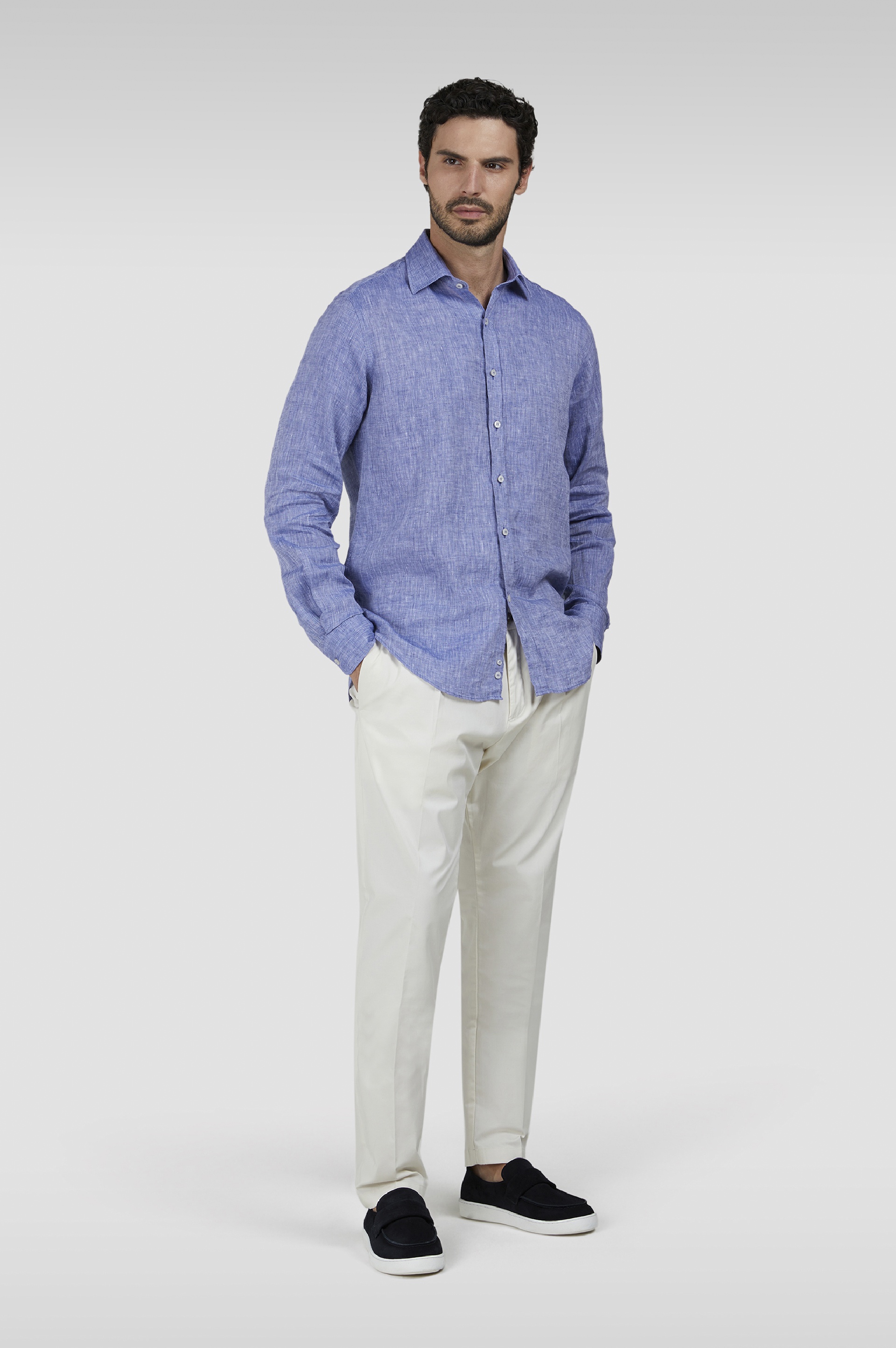 LINEN SHIRT WITH FRENCH COLLAR - 2