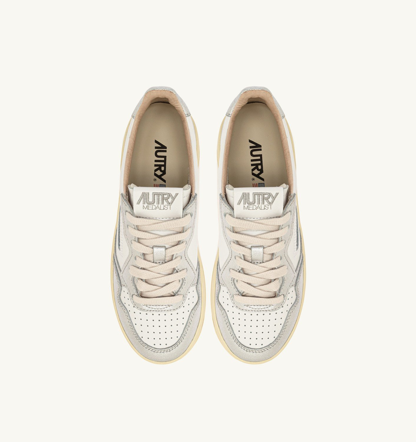 MEDALIST PLATFORM SNEAKERS IN WHITE AND SILVER LEATHER - 5