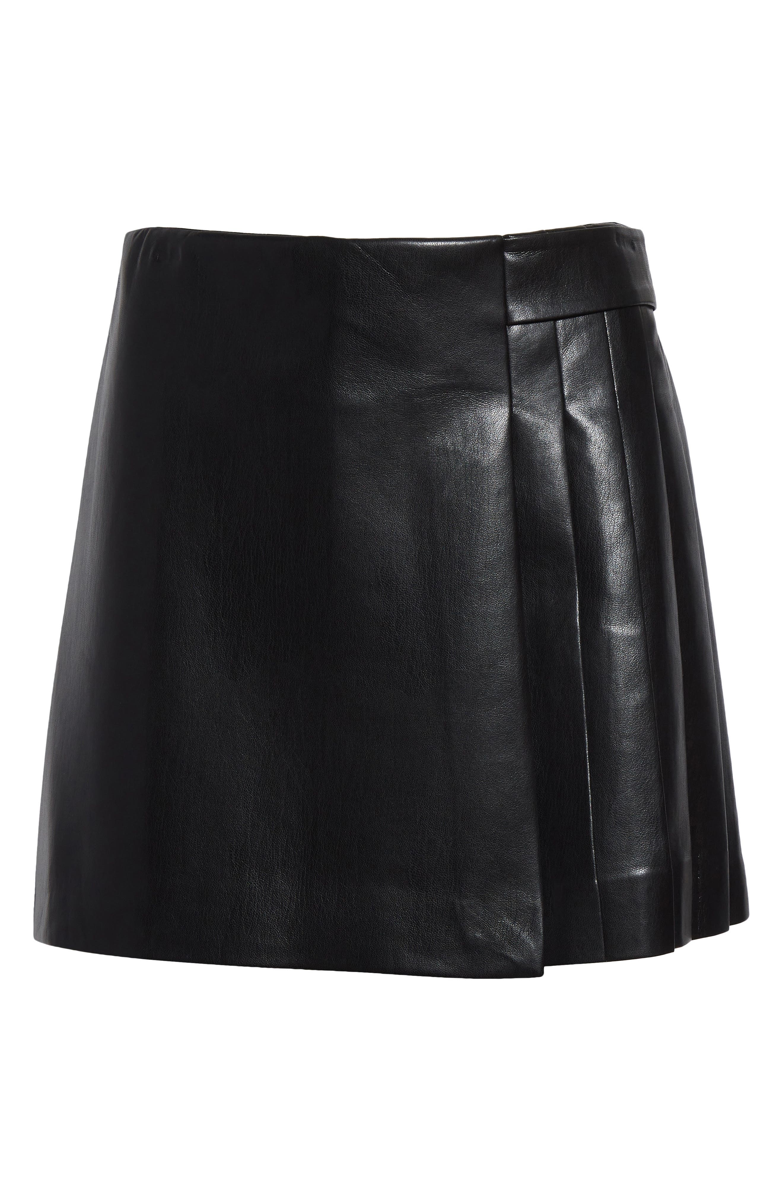 Alice + Olivia Toni Pleated Faux Leather Miniskirt in Black at Nordstrom - 6
