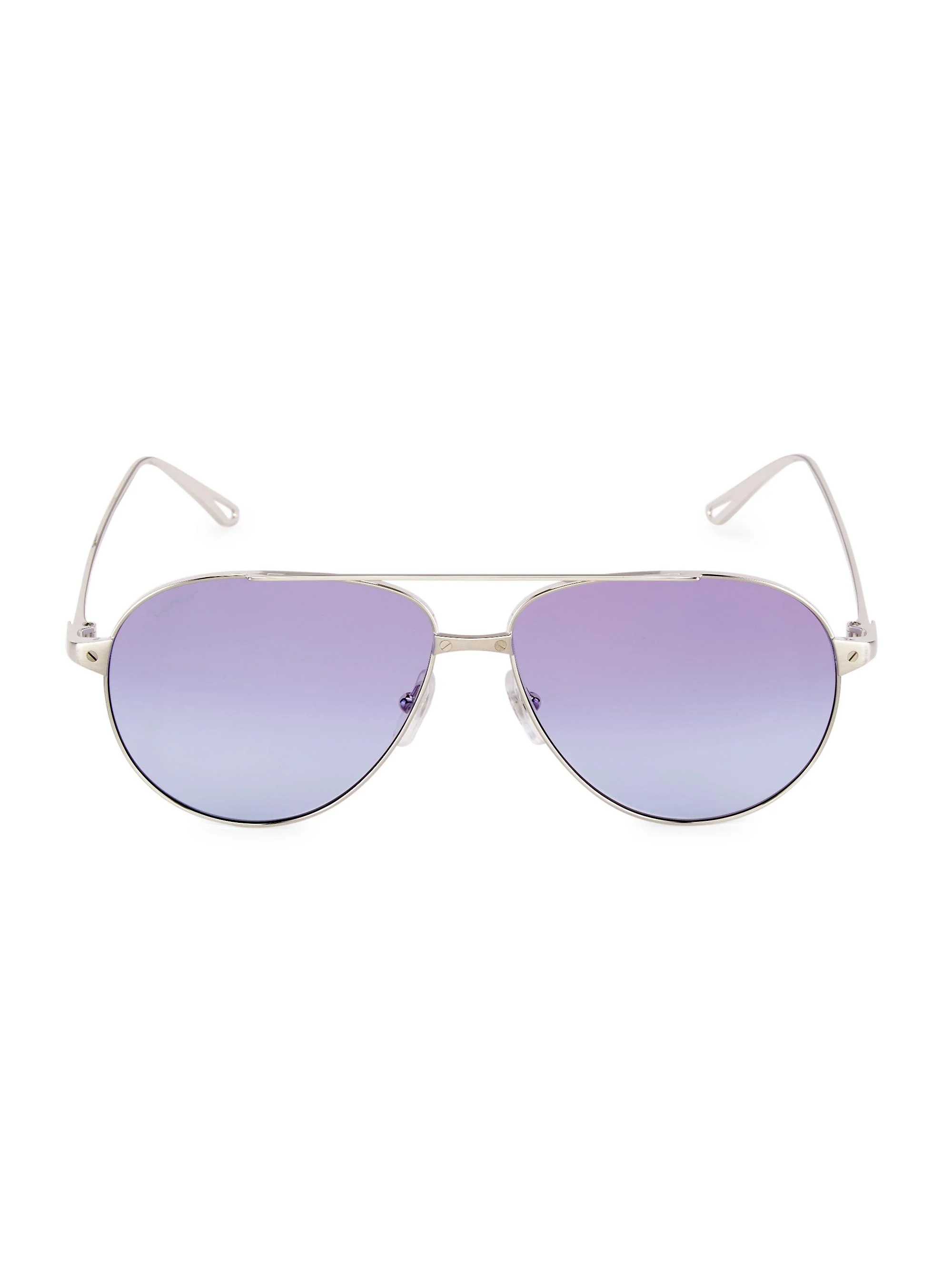 Women's Santos De Cartier 59MM Pilot Sunglasses - Smooth Silver - 1