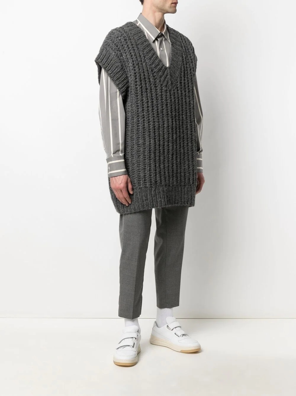 ribbed-knit cap-sleeve jumper - 4