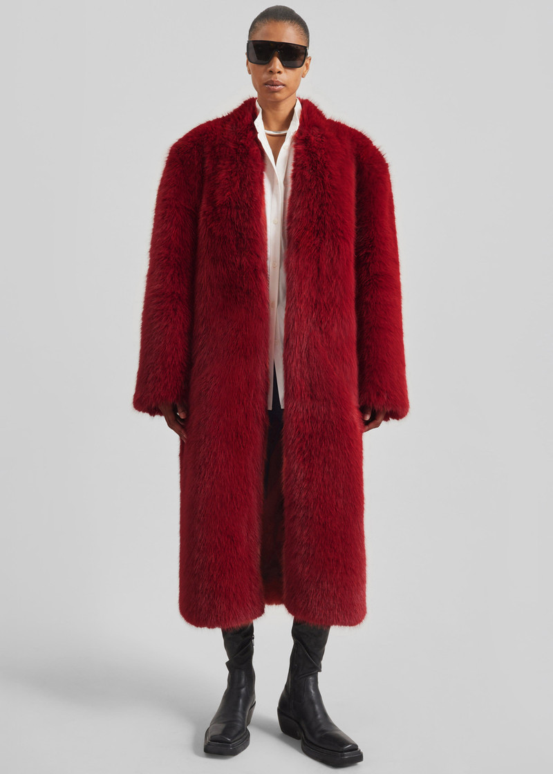 Destiny Padded Faux Fur Coat - Red 7